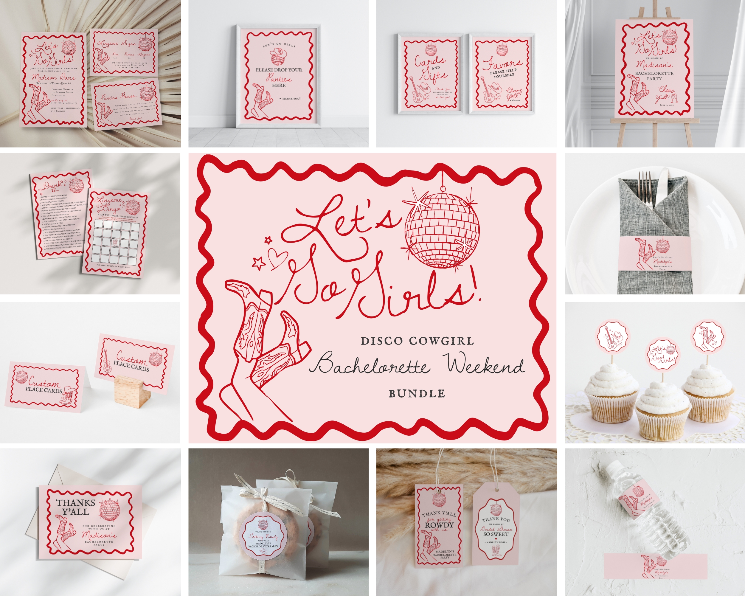 disco cowgirl - bachelorette weekend bundle design preview