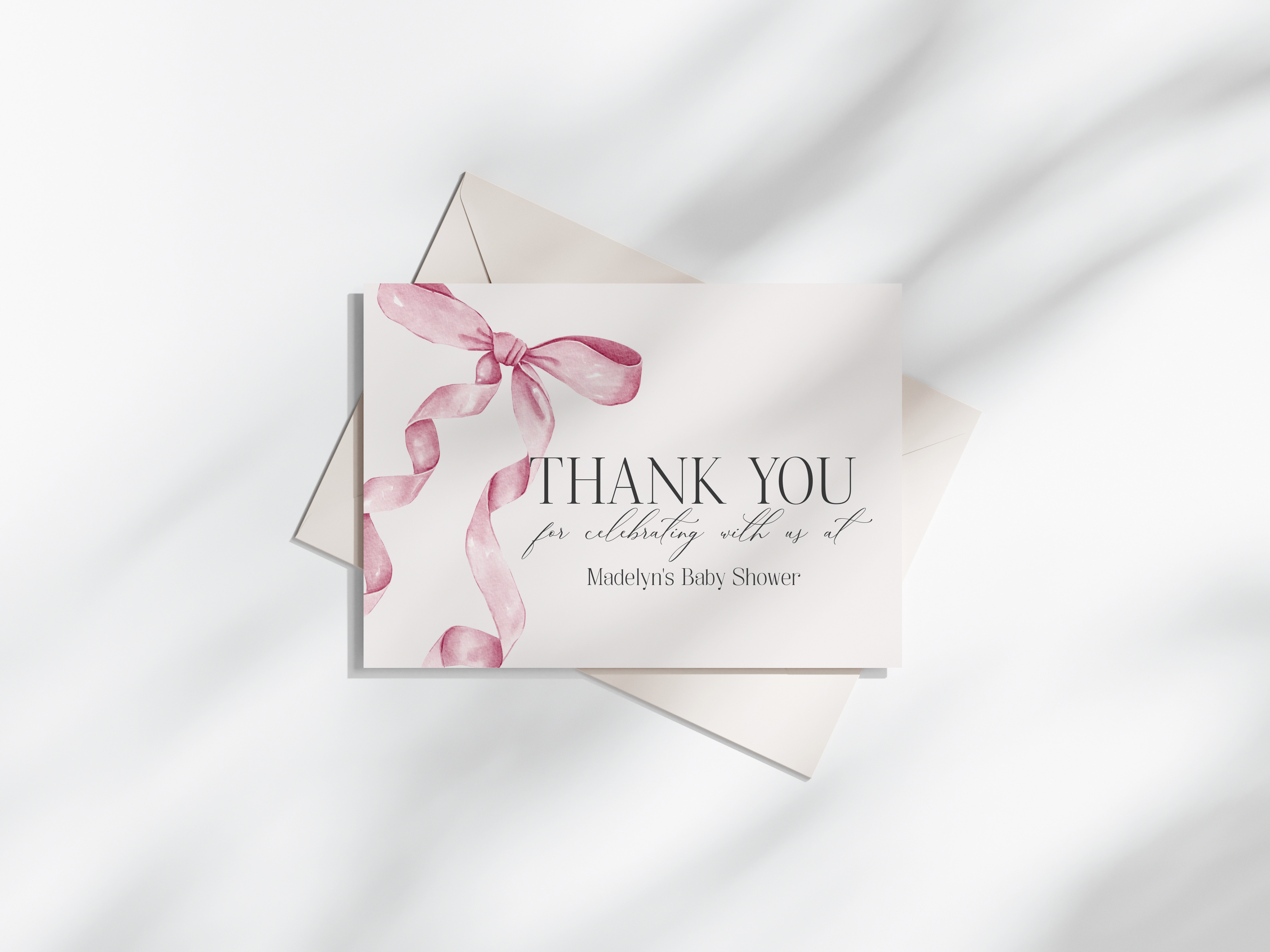pink bow - thank you card design preview