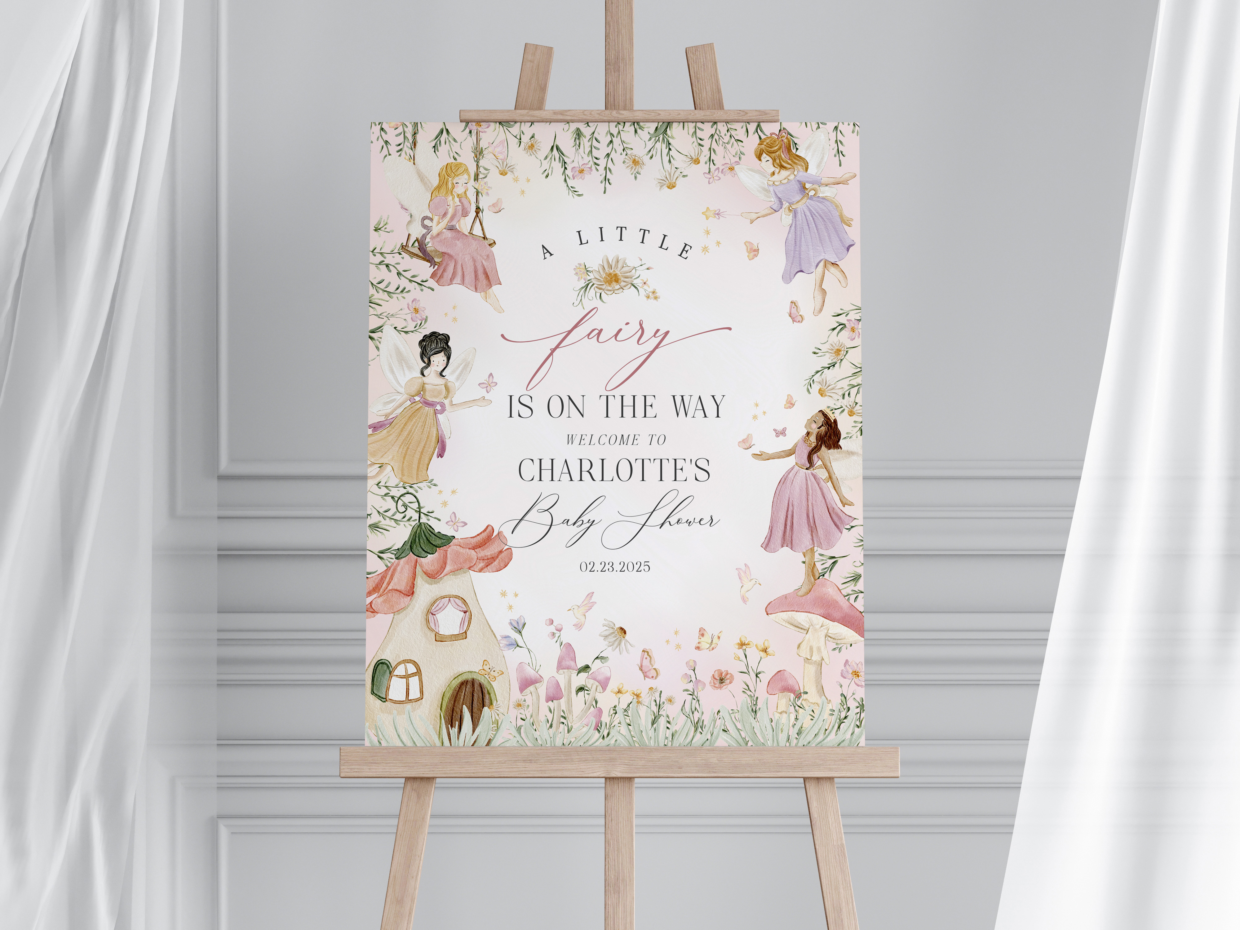 fairy - baby shower welcome sign design preview