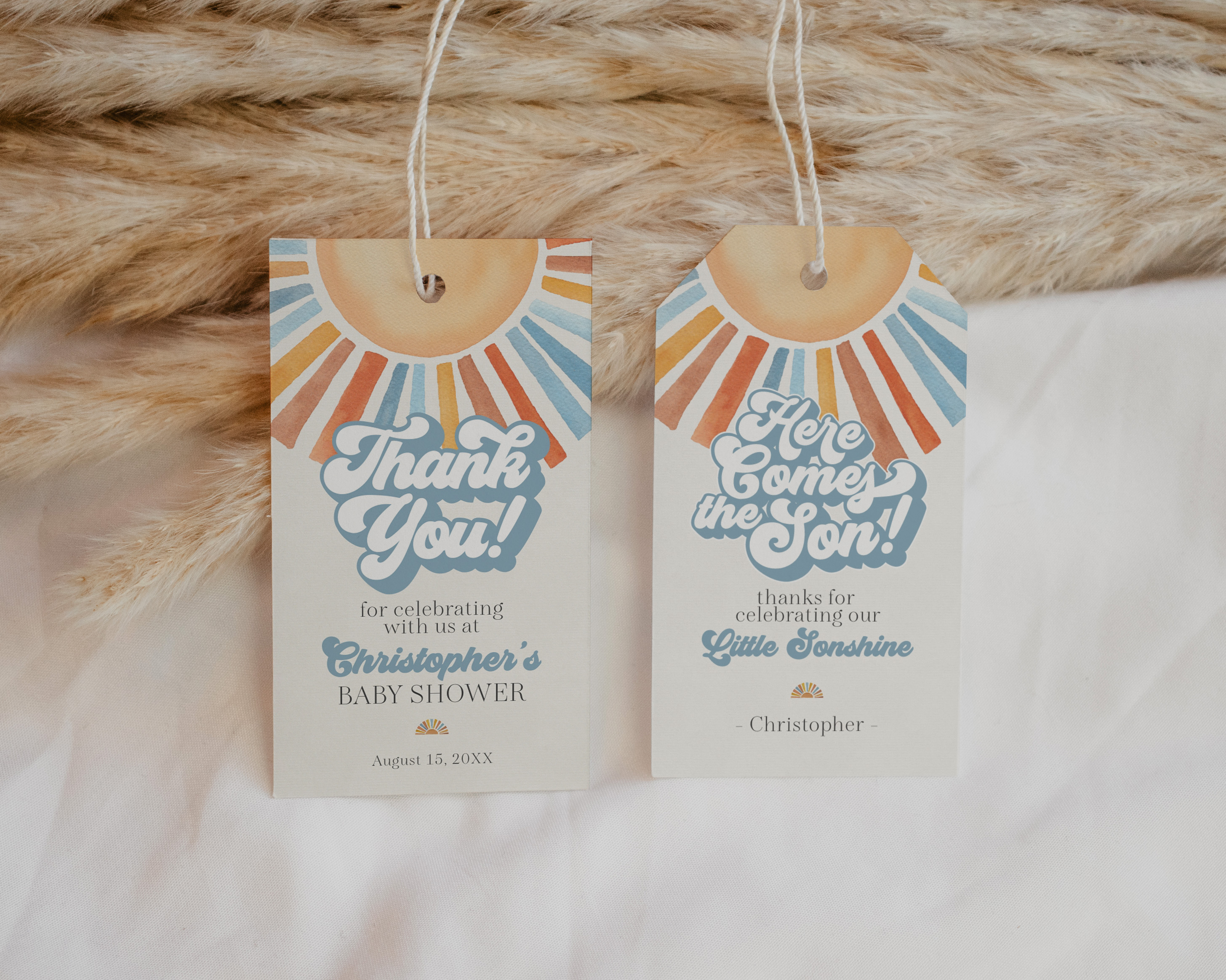 here comes the son - favor tags design preview