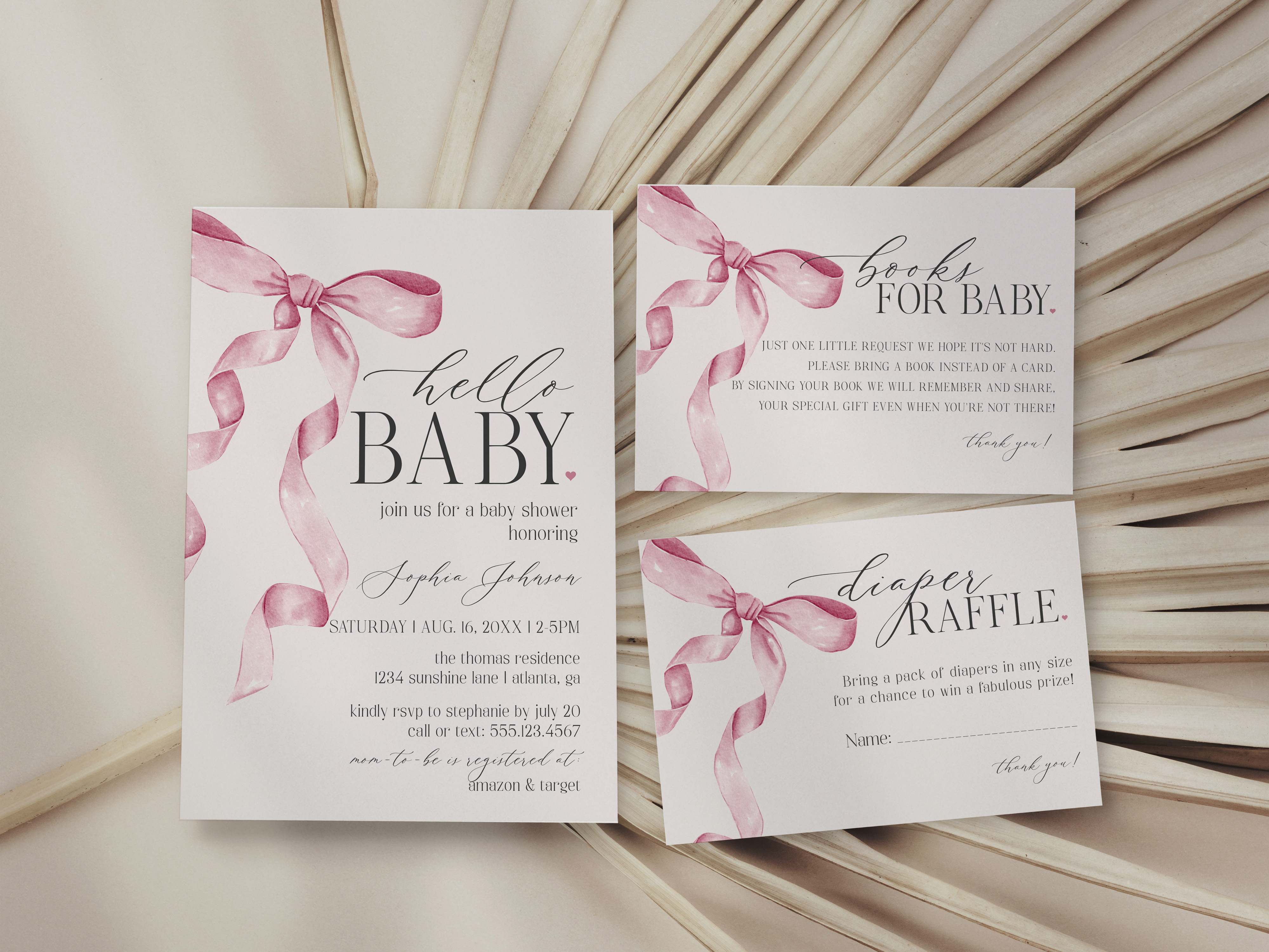 pink bow - baby shower invite design preview