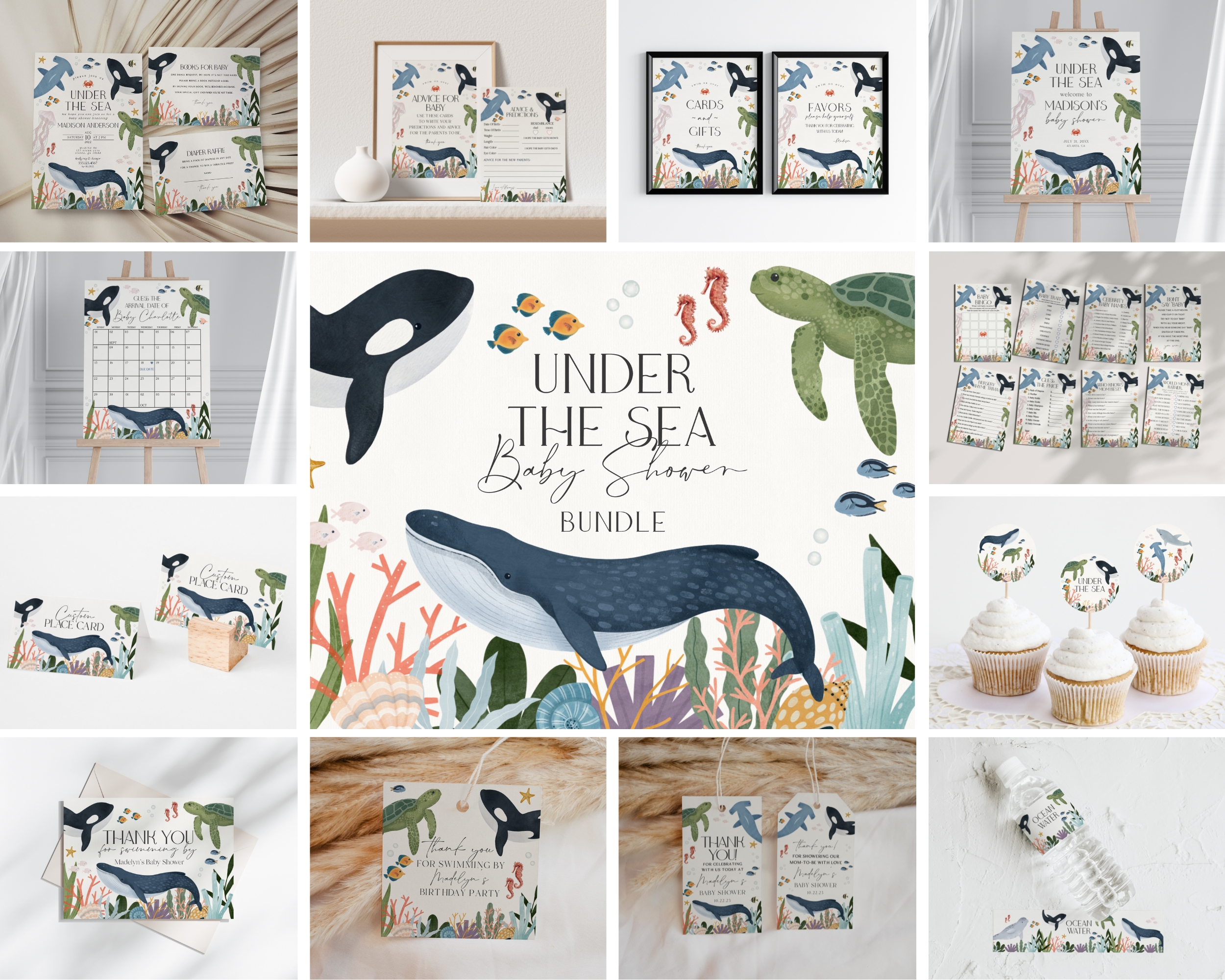 under the sea - baby shower bundle design preview