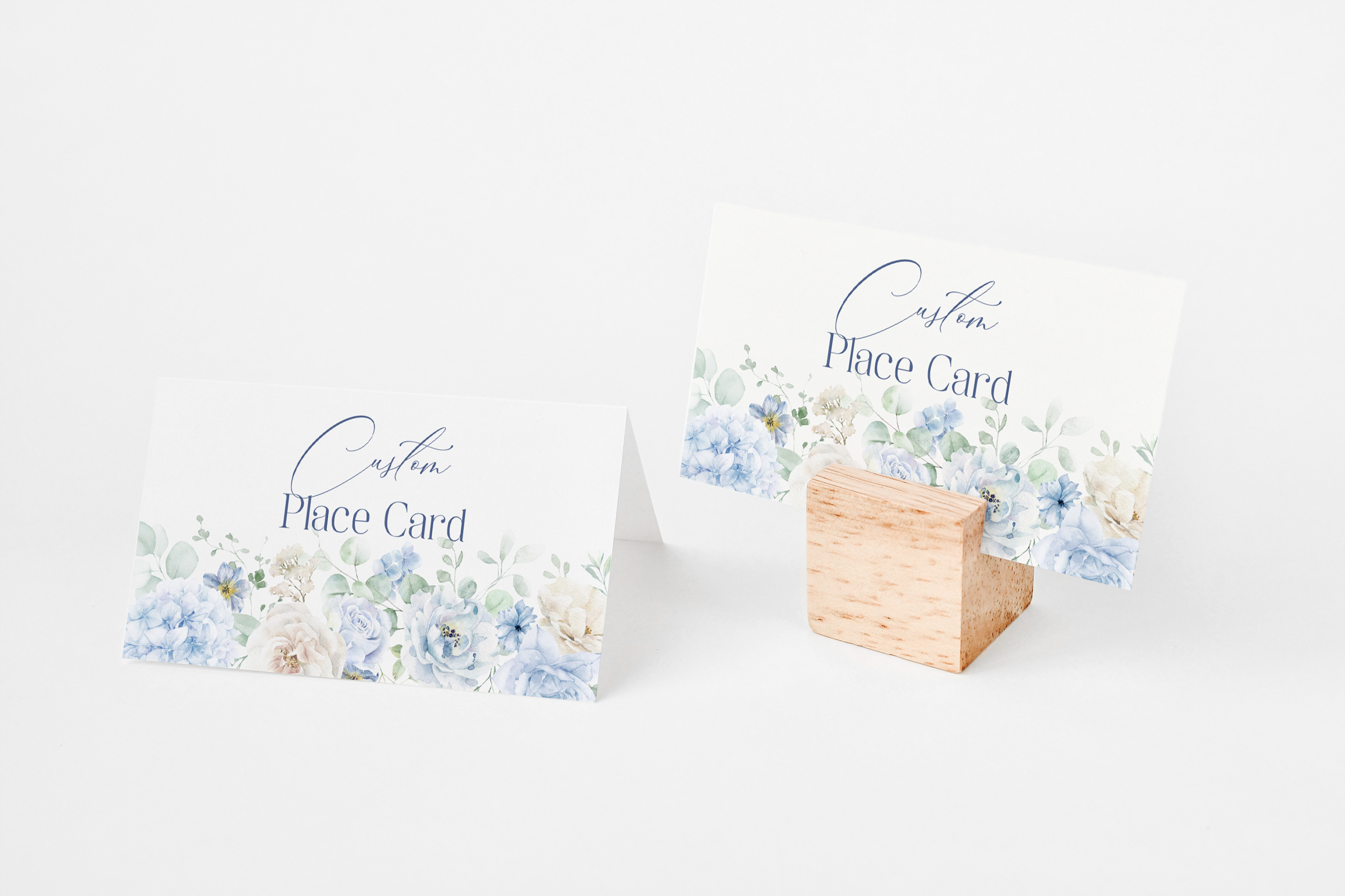 blue floral - place cards design preview