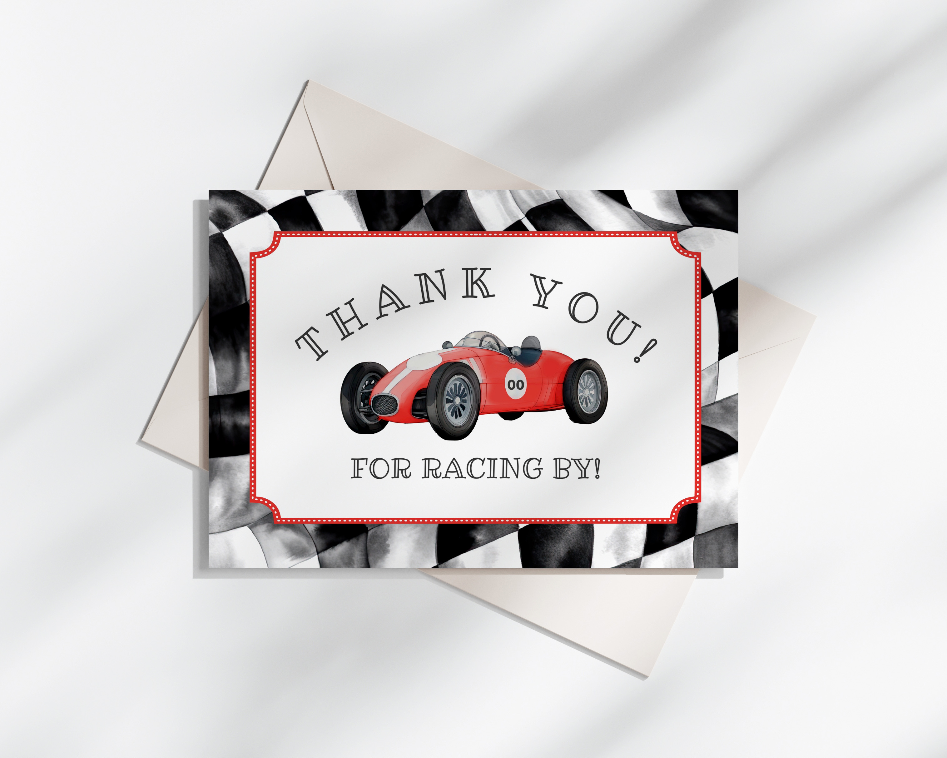 red race car - thank you card design preview