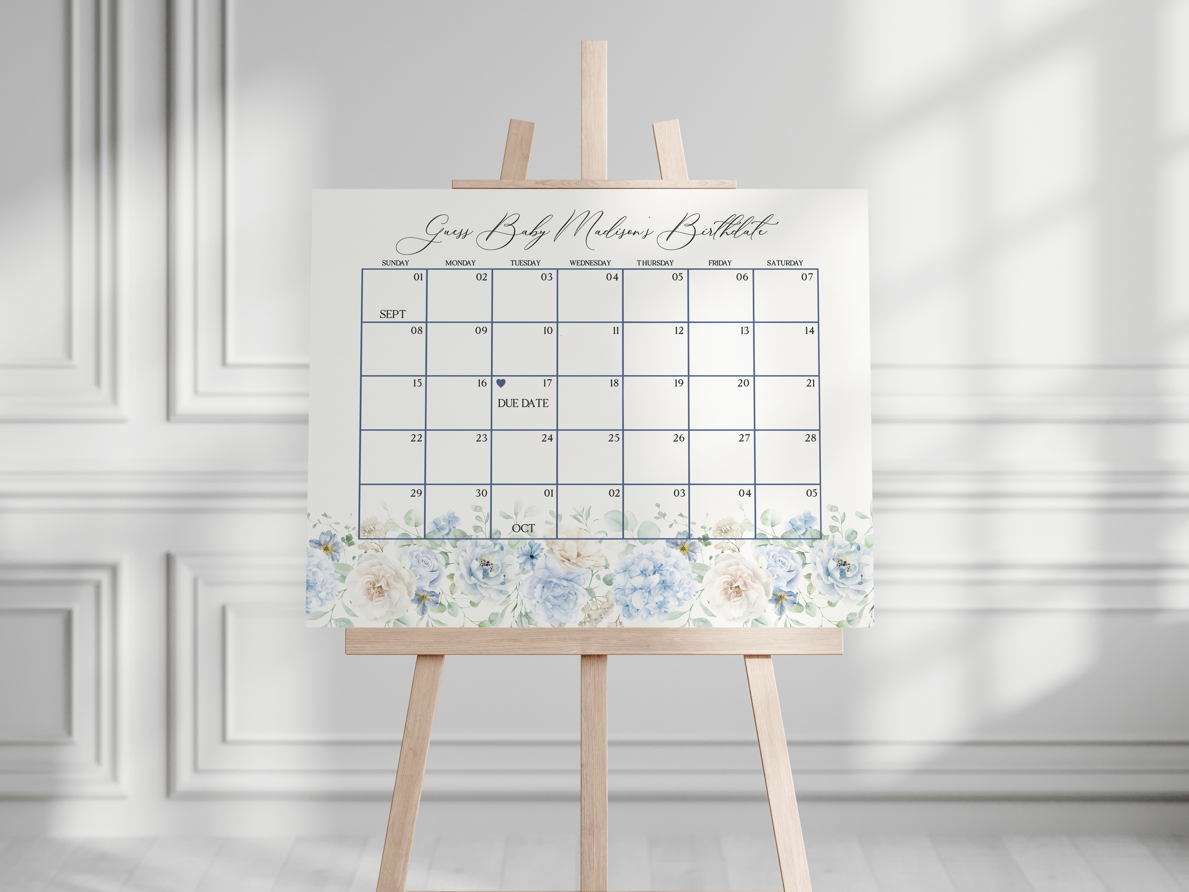 blue floral - guess the date design preview