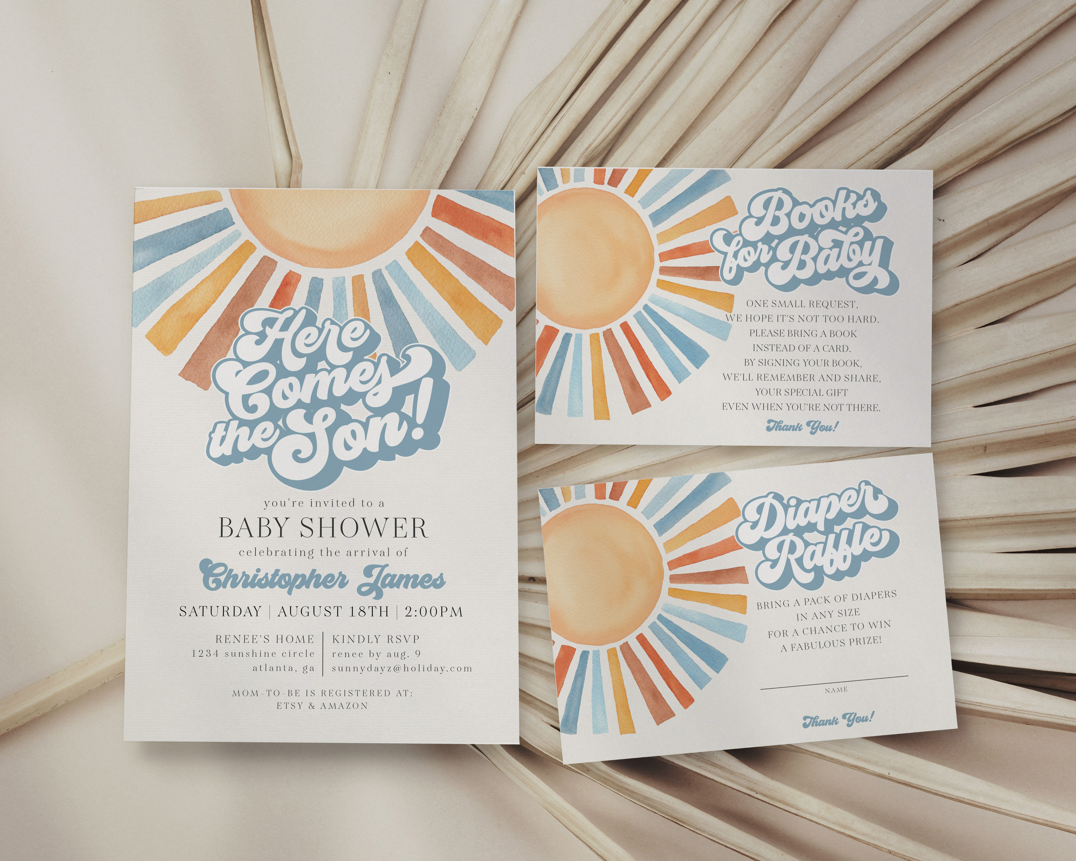 here comes the son - baby shower invite design preview