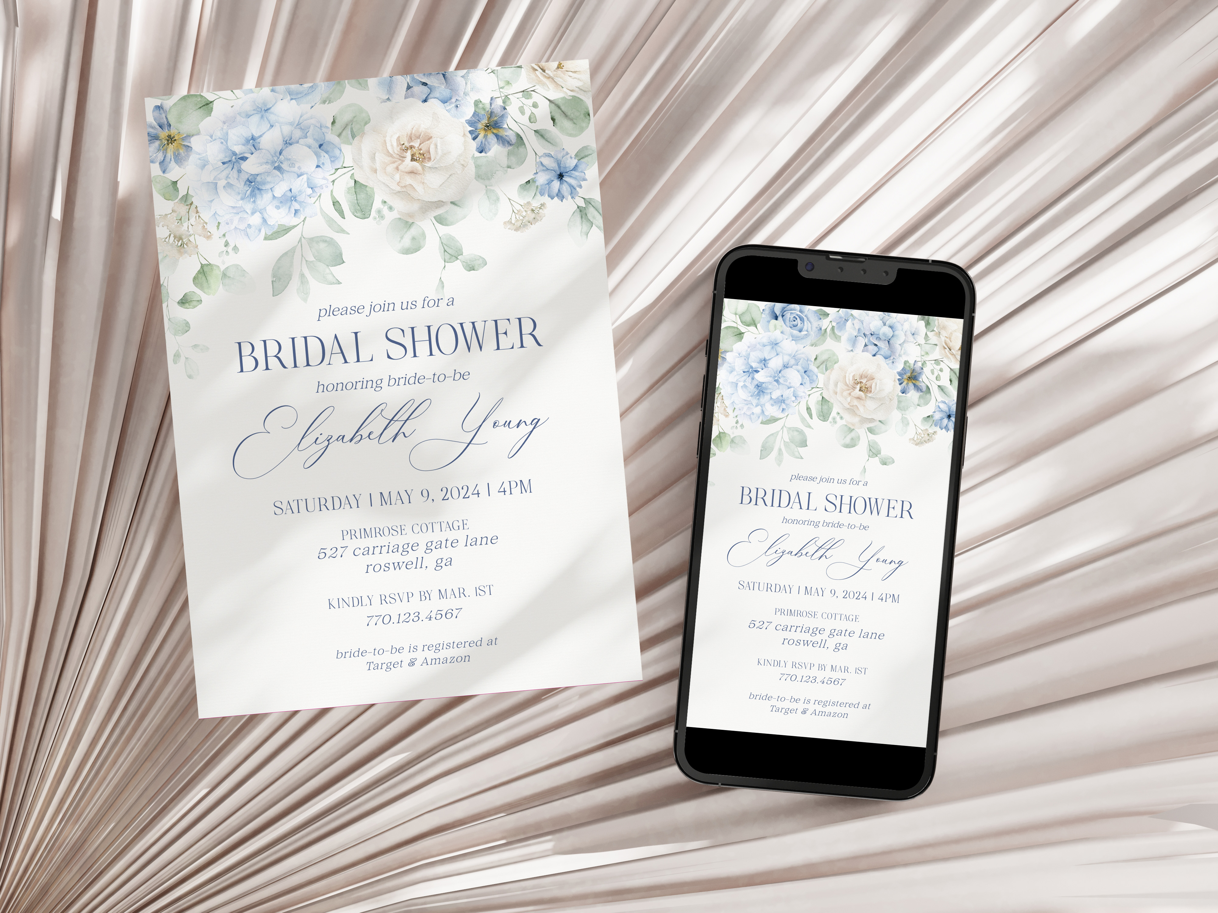 blue floral - bridal shower invite design preview
