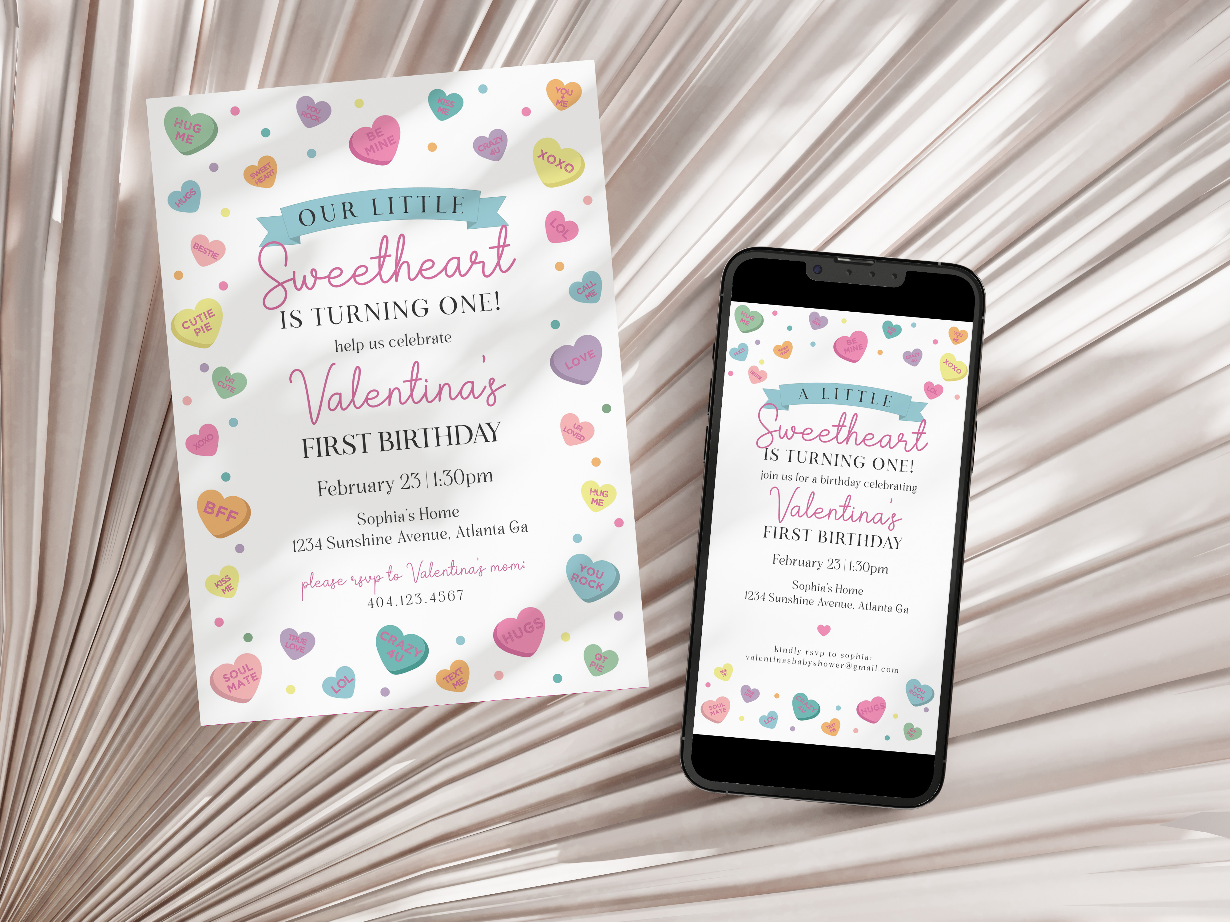 sweetheart candy - birthday invite design preview