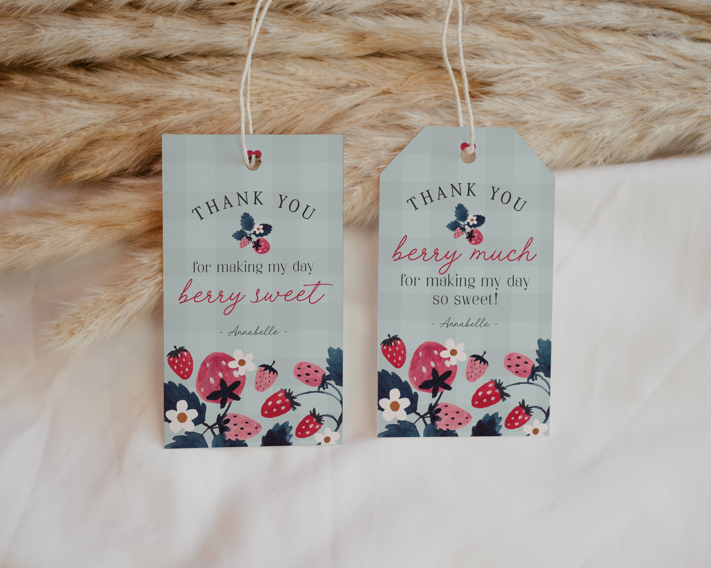 mint strawberry - favor tags design preview
