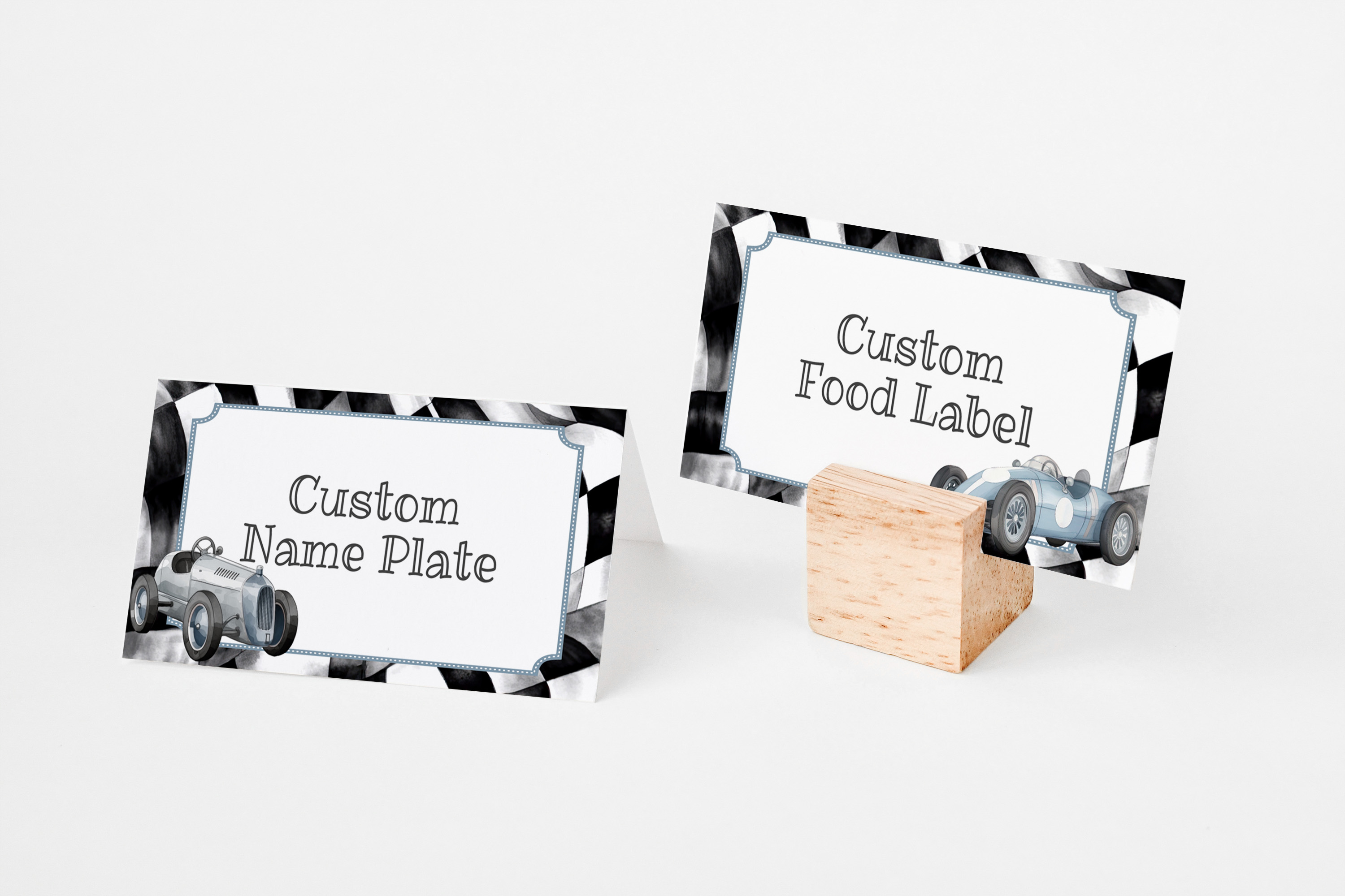 blue race car - place cards design preview