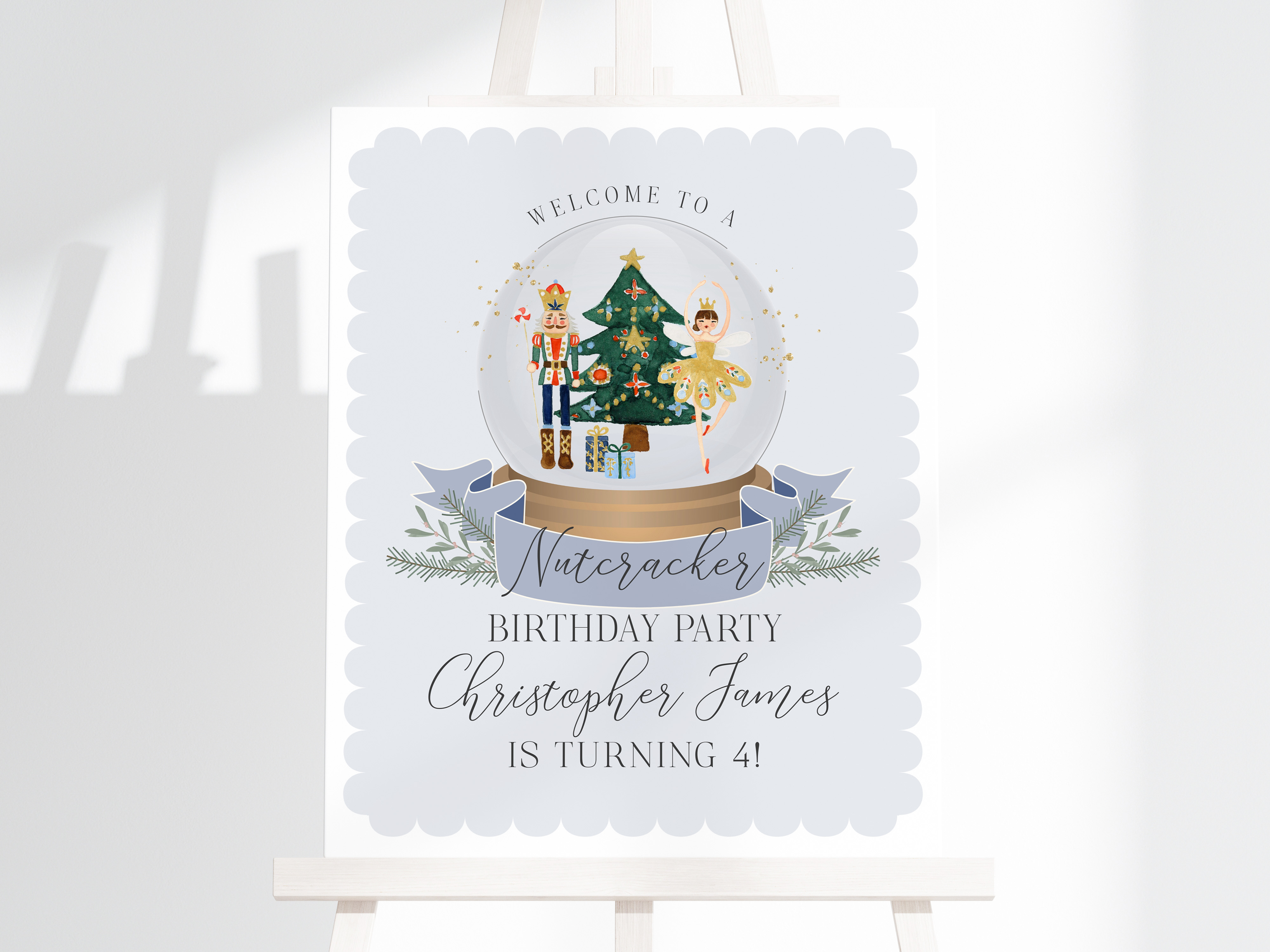 blue nutcracker - birthday welcome sign design preview