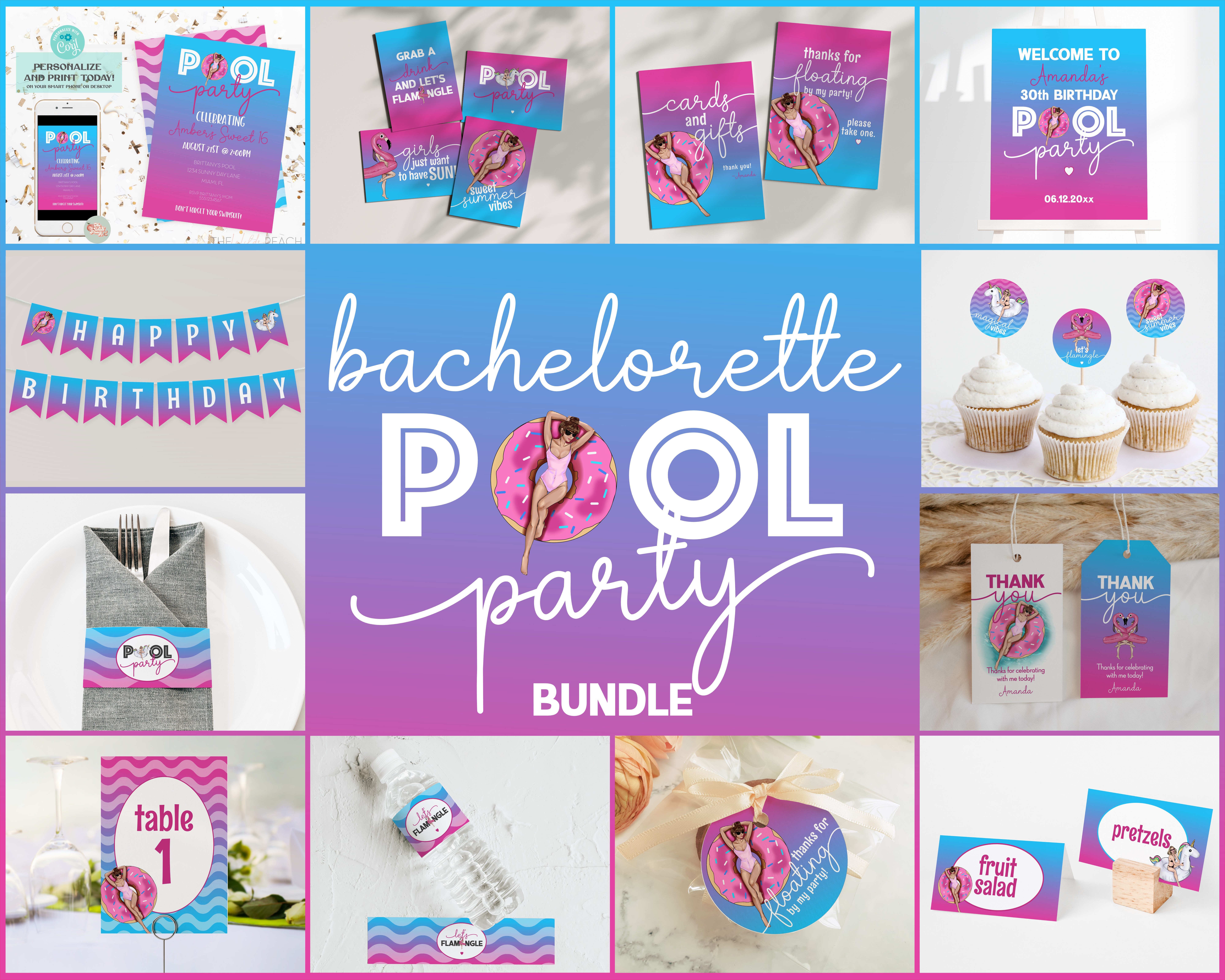 ombre pool party - bachelorette party design preview