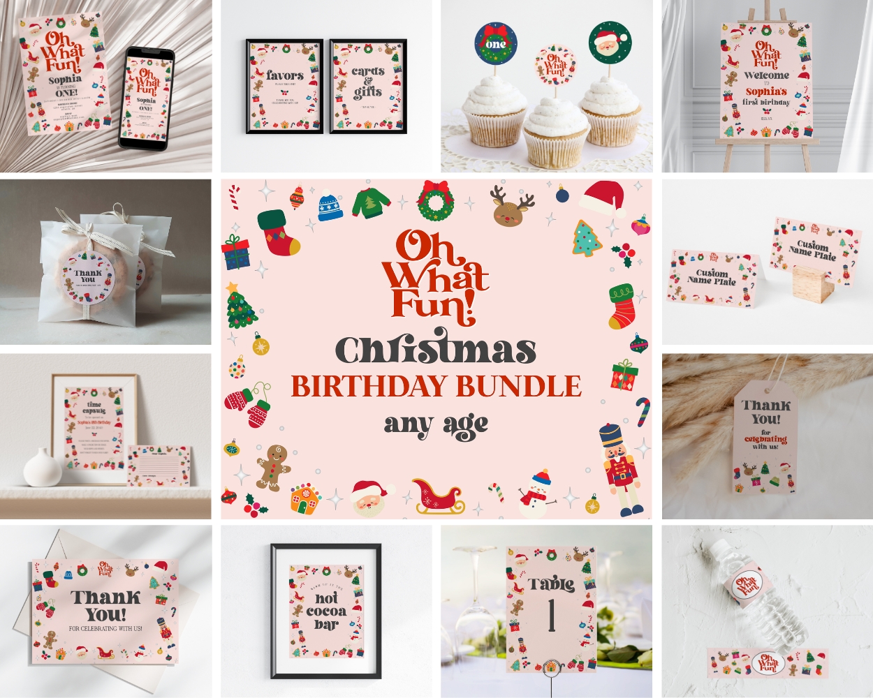 pink oh what fun - birthday bundle design preview
