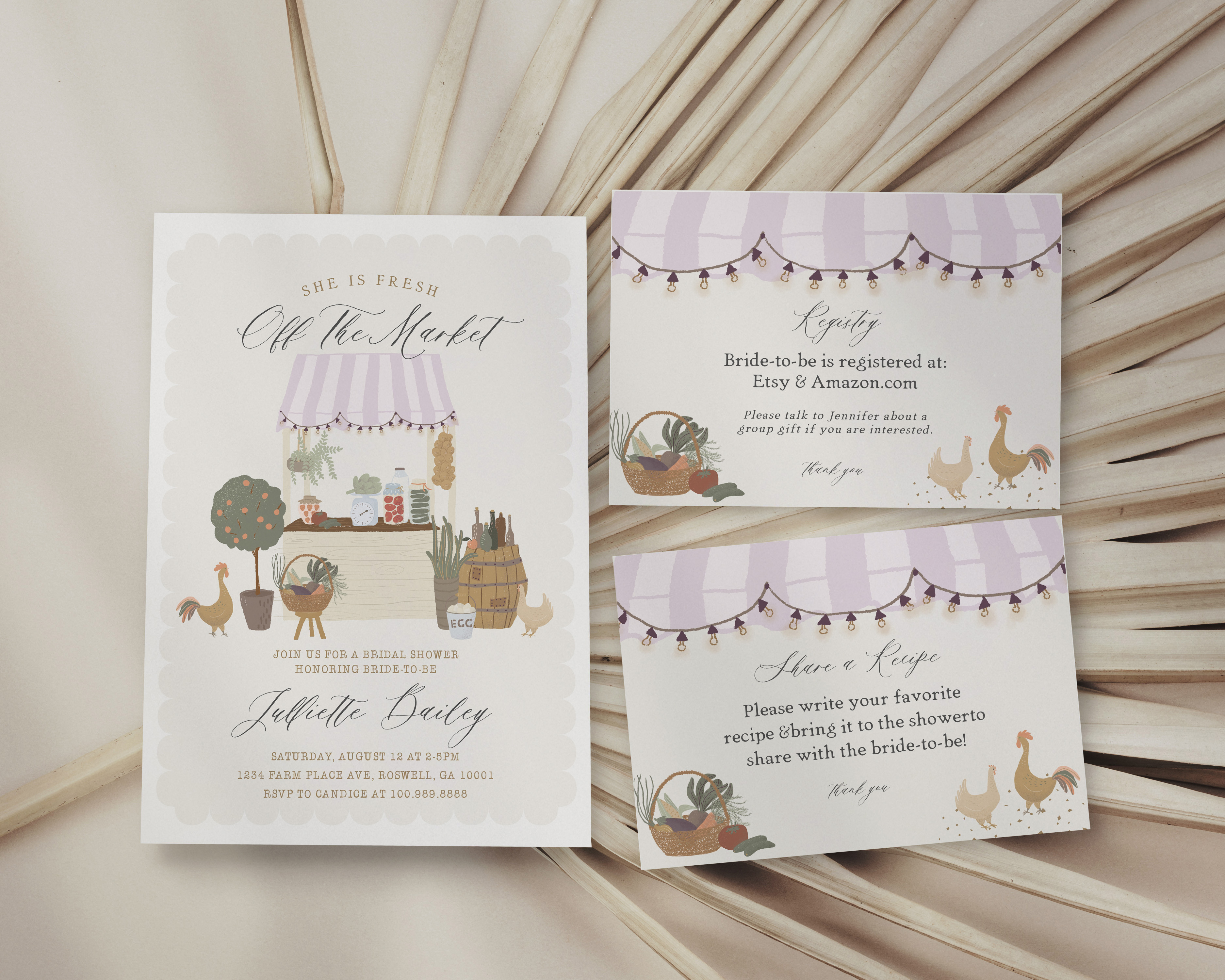 pink farmers market - bridal shower invite design preview