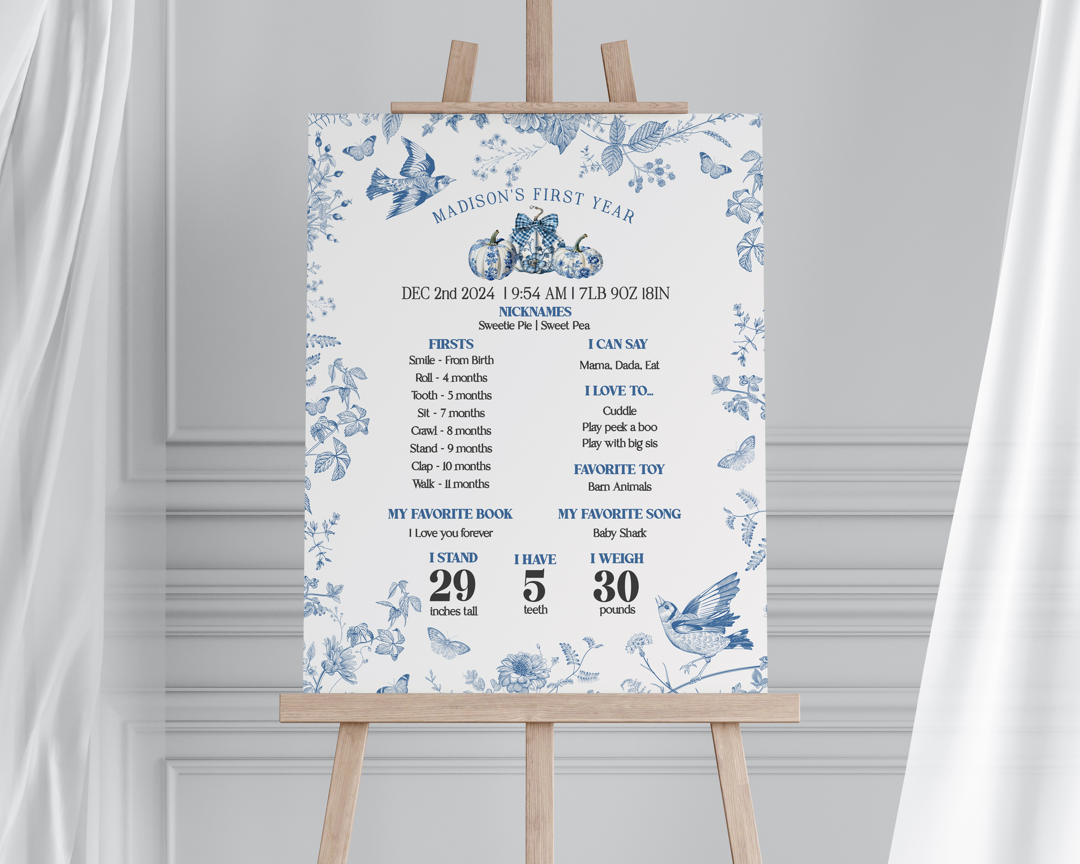 blue toile pumpkin - my first year design preview