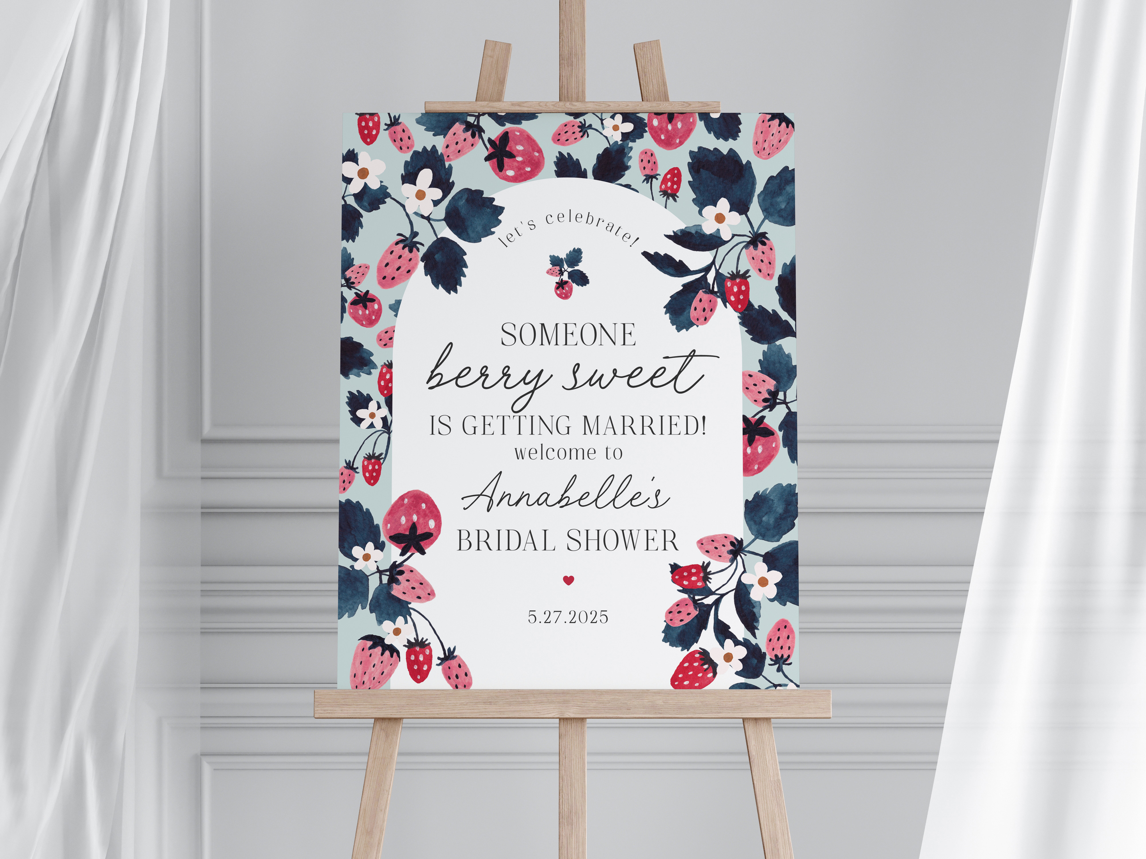mint strawberry - bridal shower welcome sign design preview