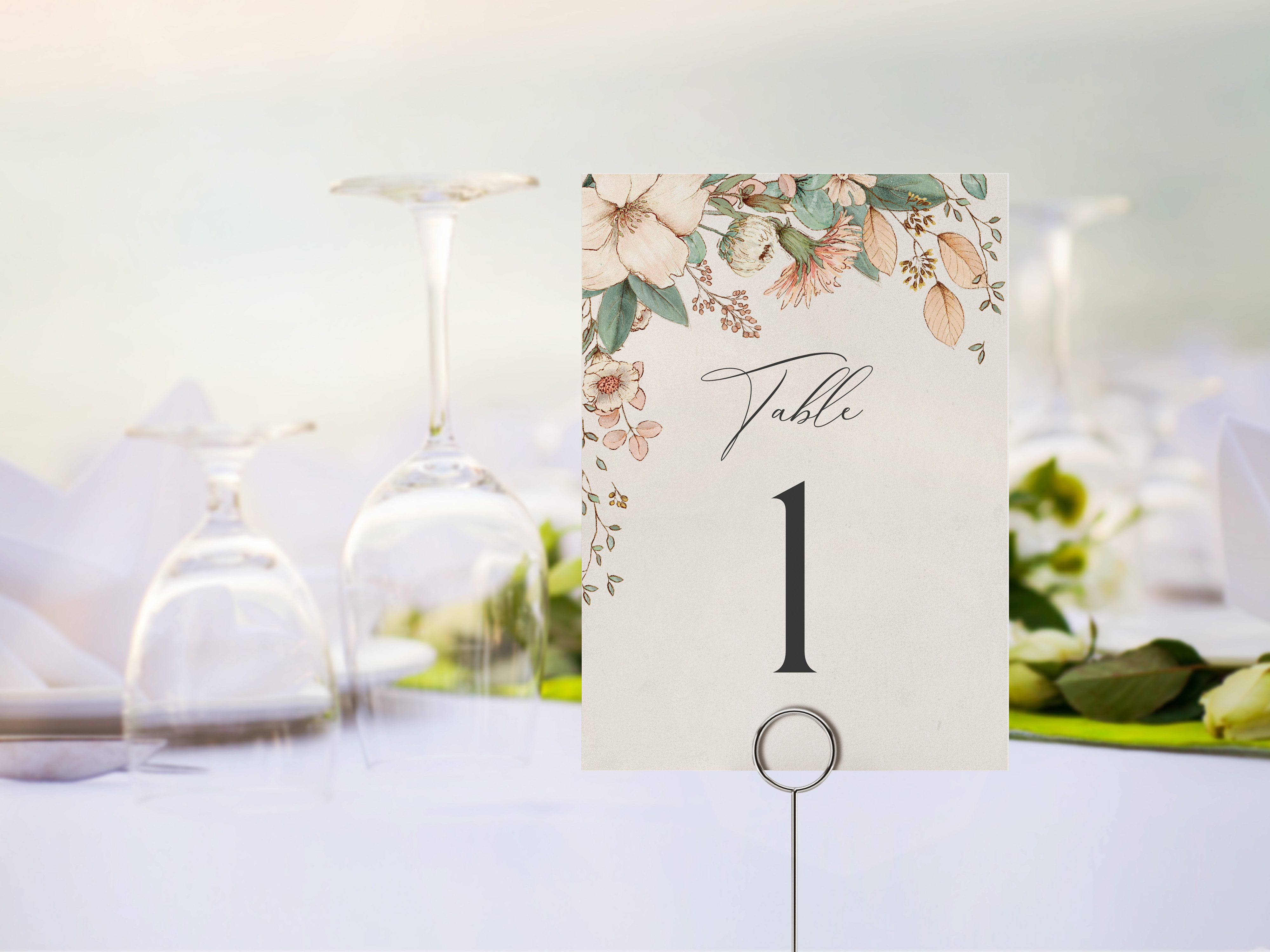 blush floral - table numbers design preview