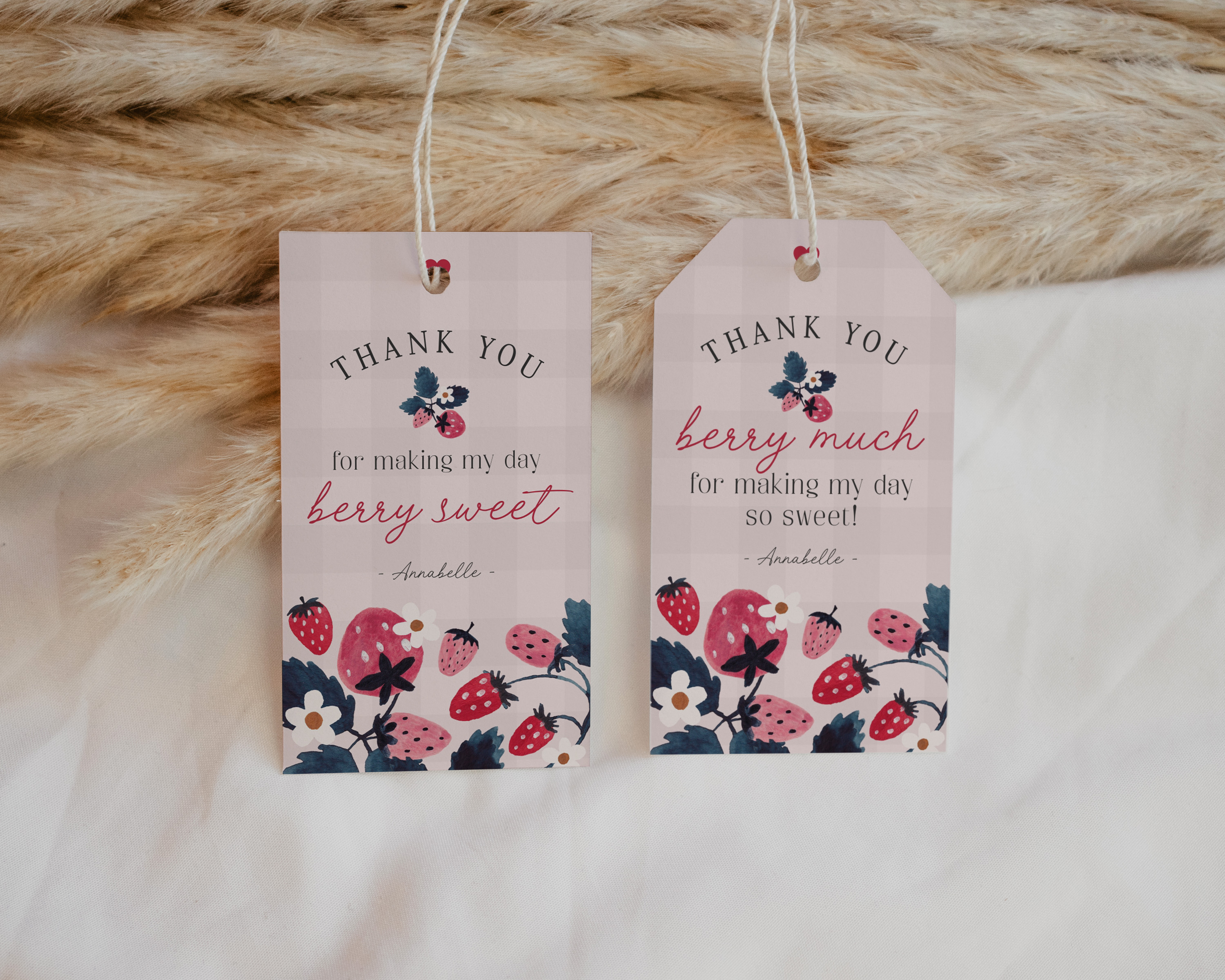 pink strawberry - favor tags design preview