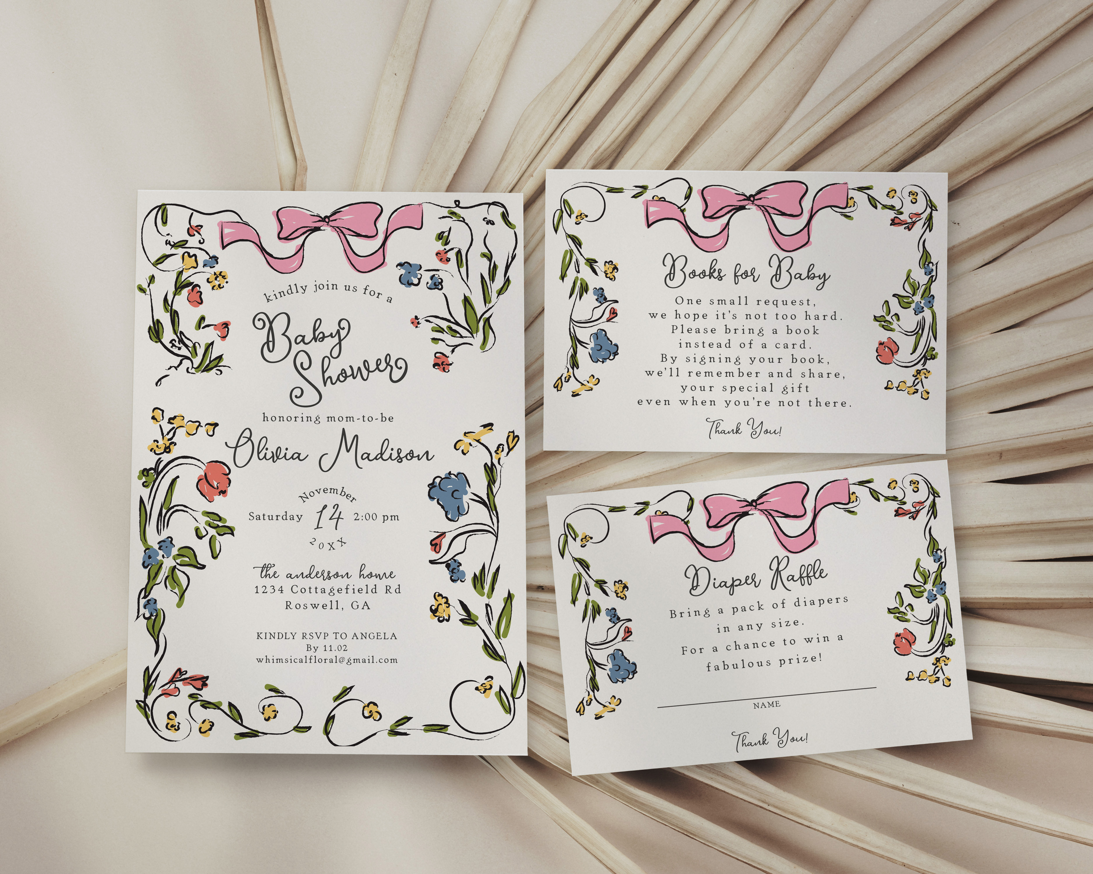 whimsical floral - baby shower invite design preview