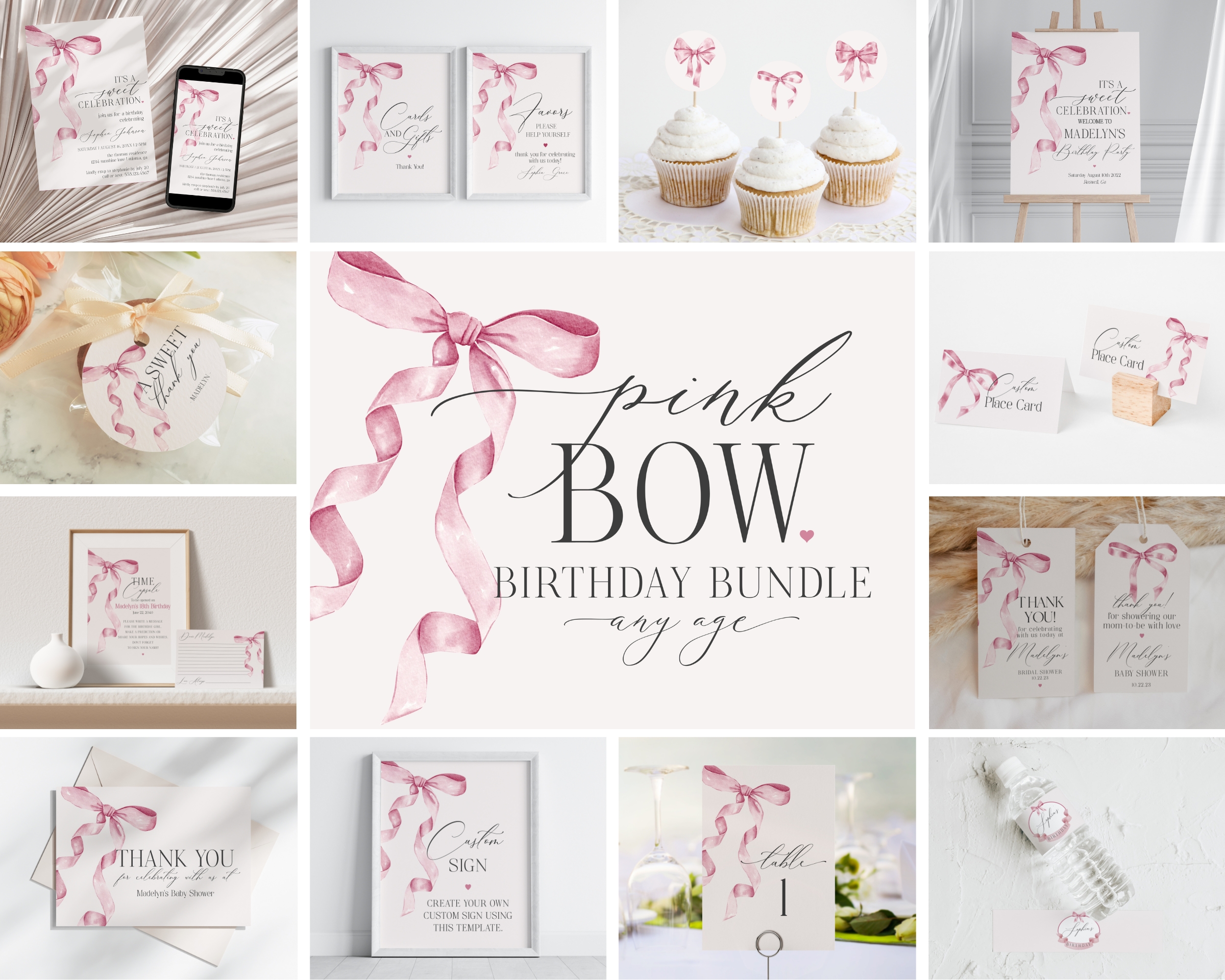 pink bow - birthday bundle design preview