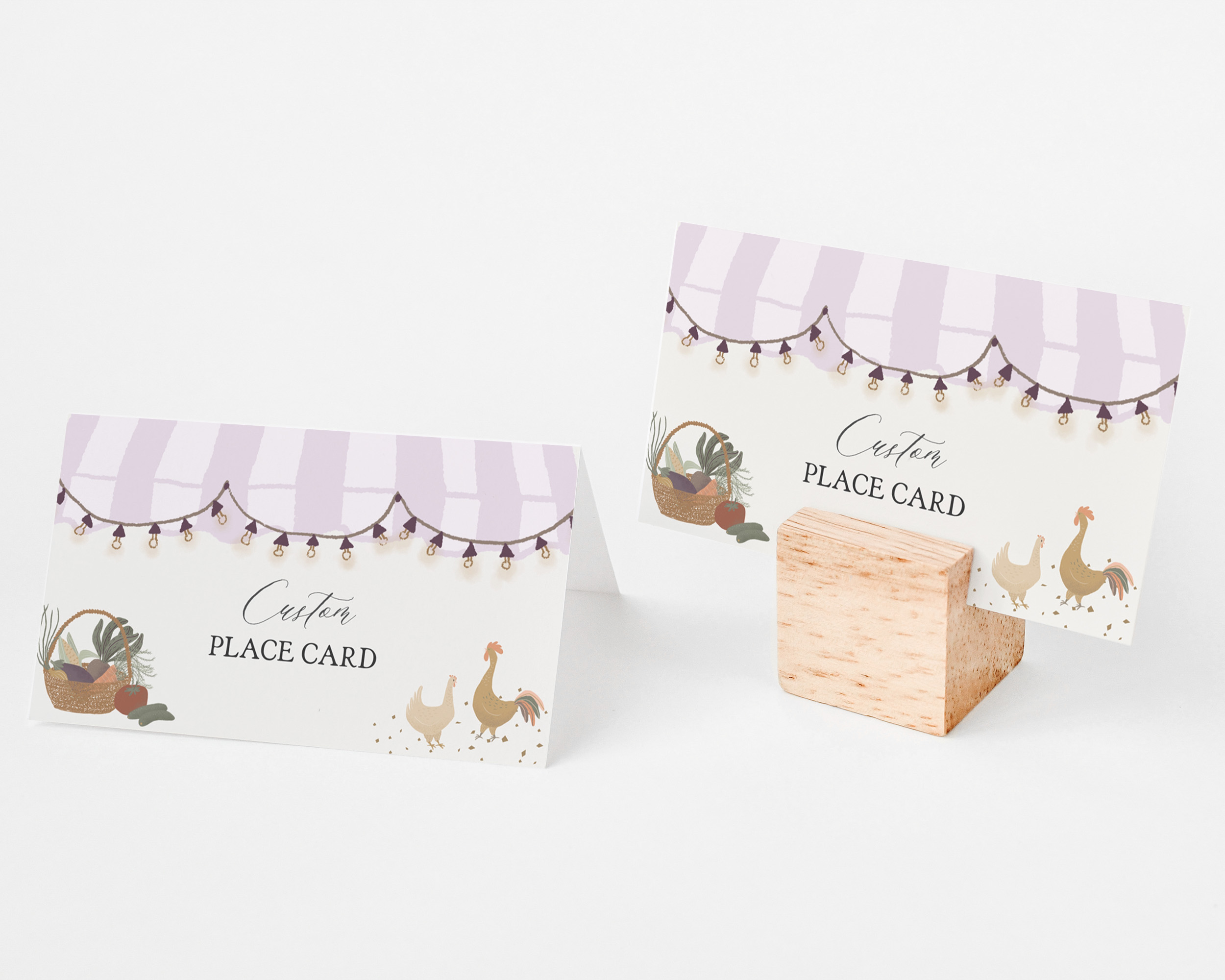 pink farmers market - place cards design preview