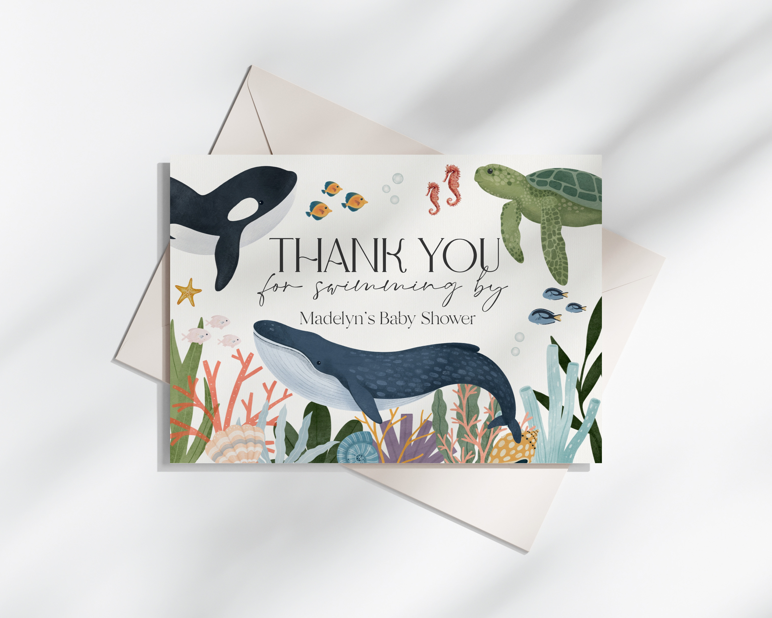 under the sea - thank you card design preview