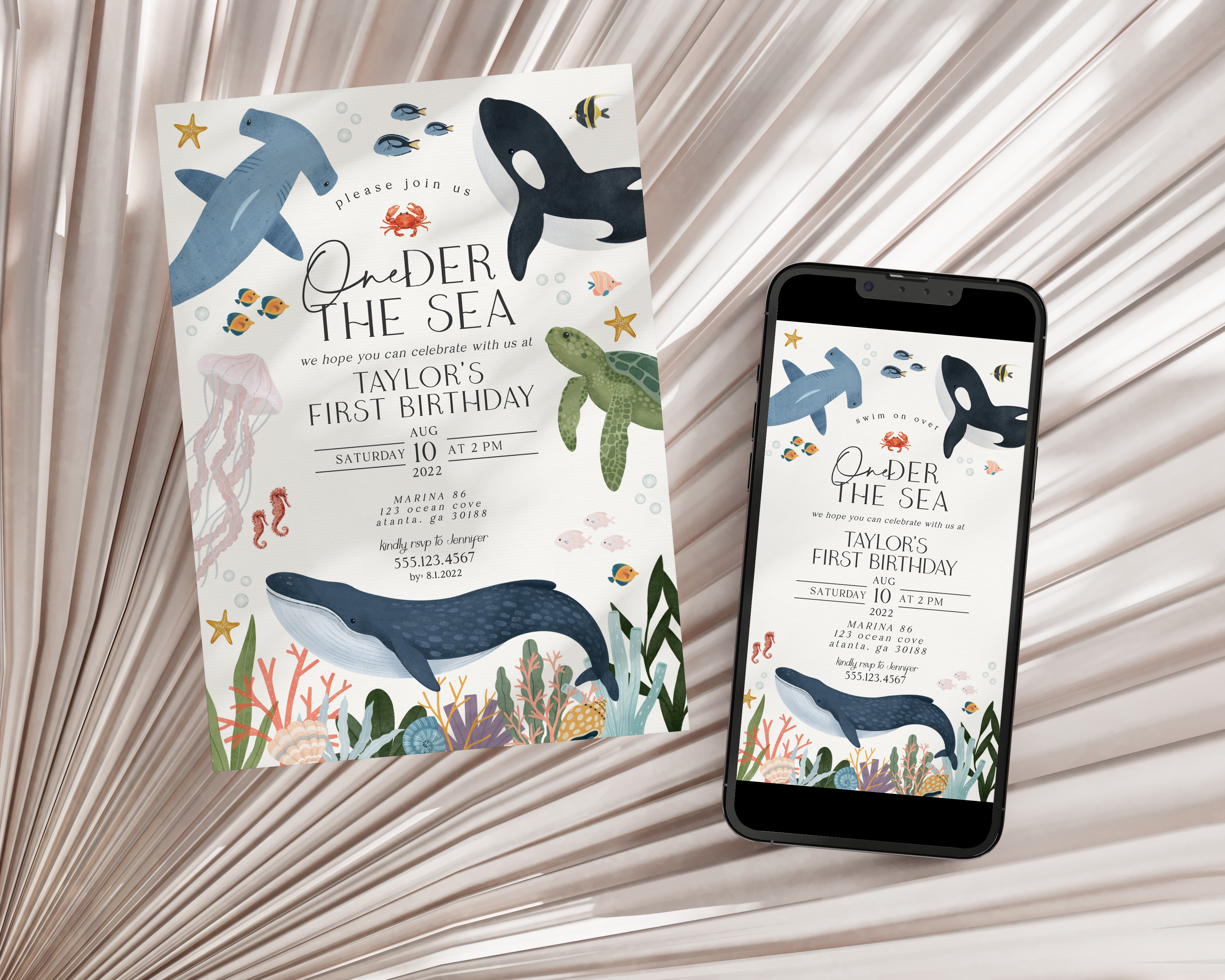 under the sea - first birthday invite design preview