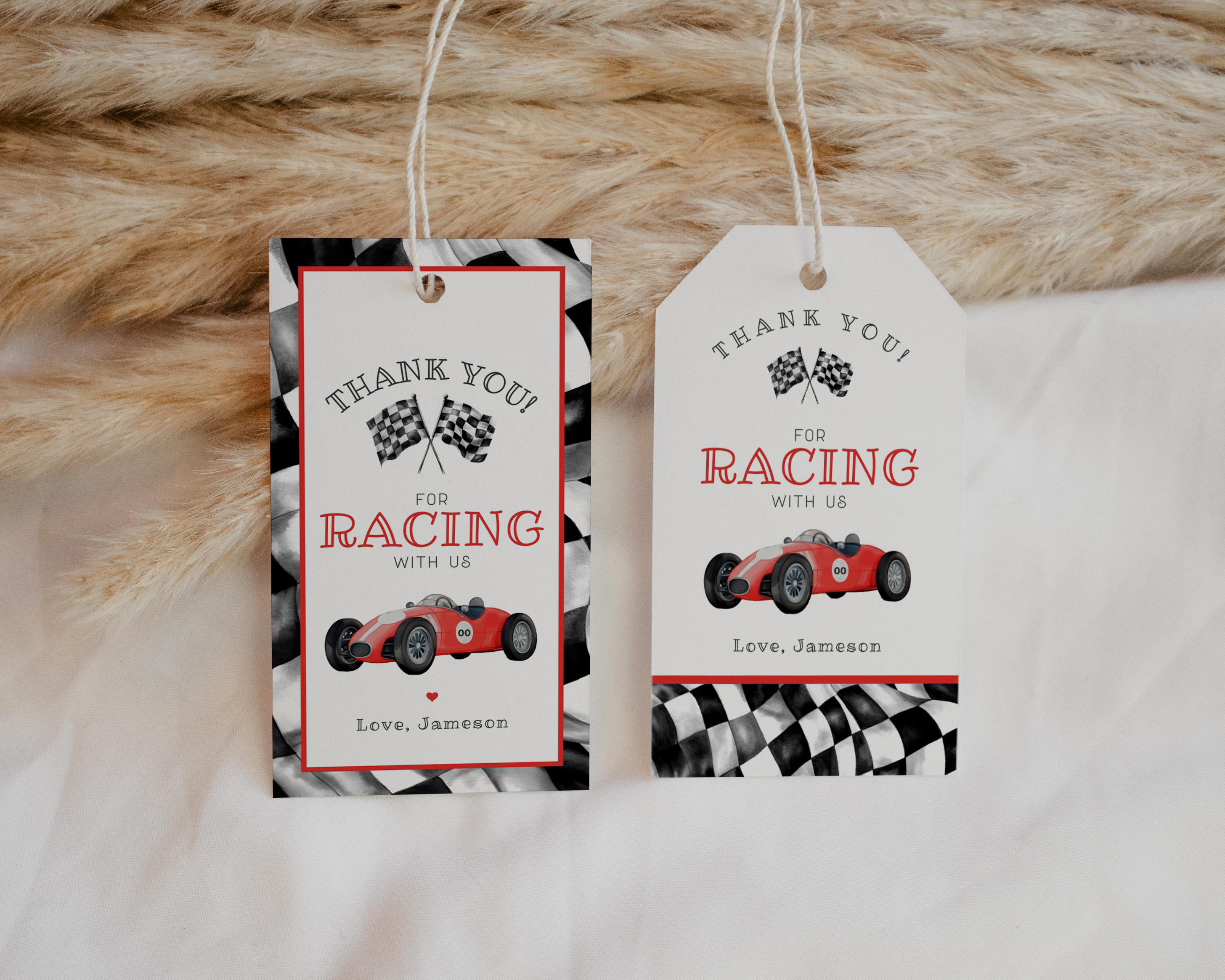 red race car - favor tags design preview