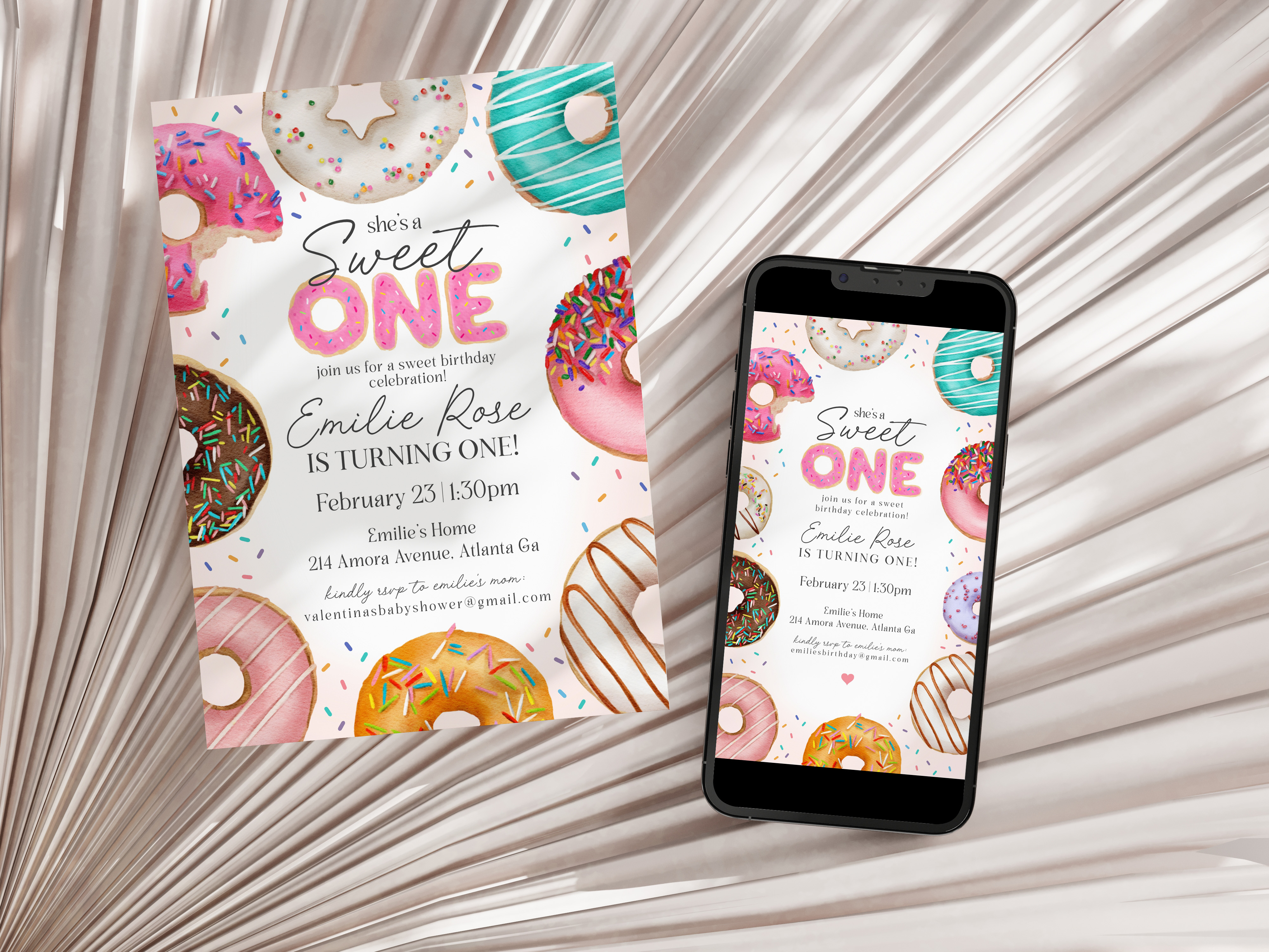 donut - first birthday invite design preview