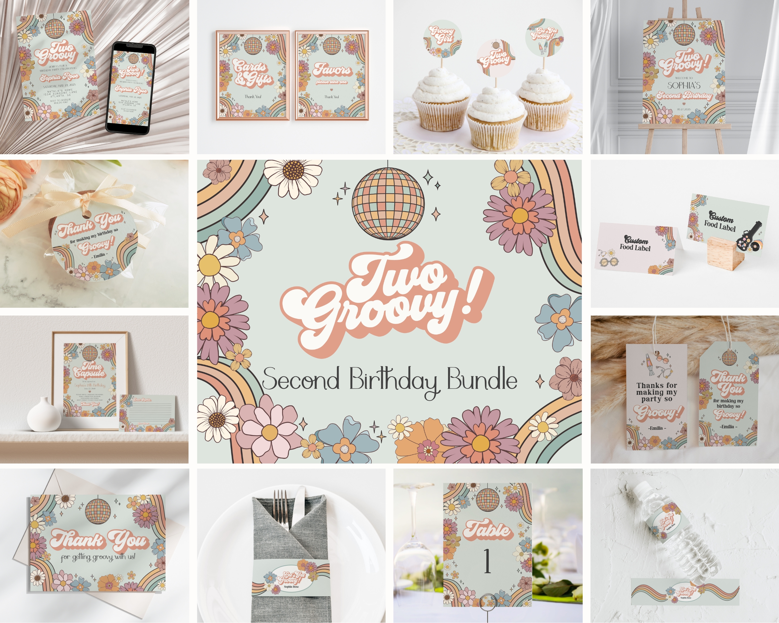 groovy floral - second birthday bundle design preview