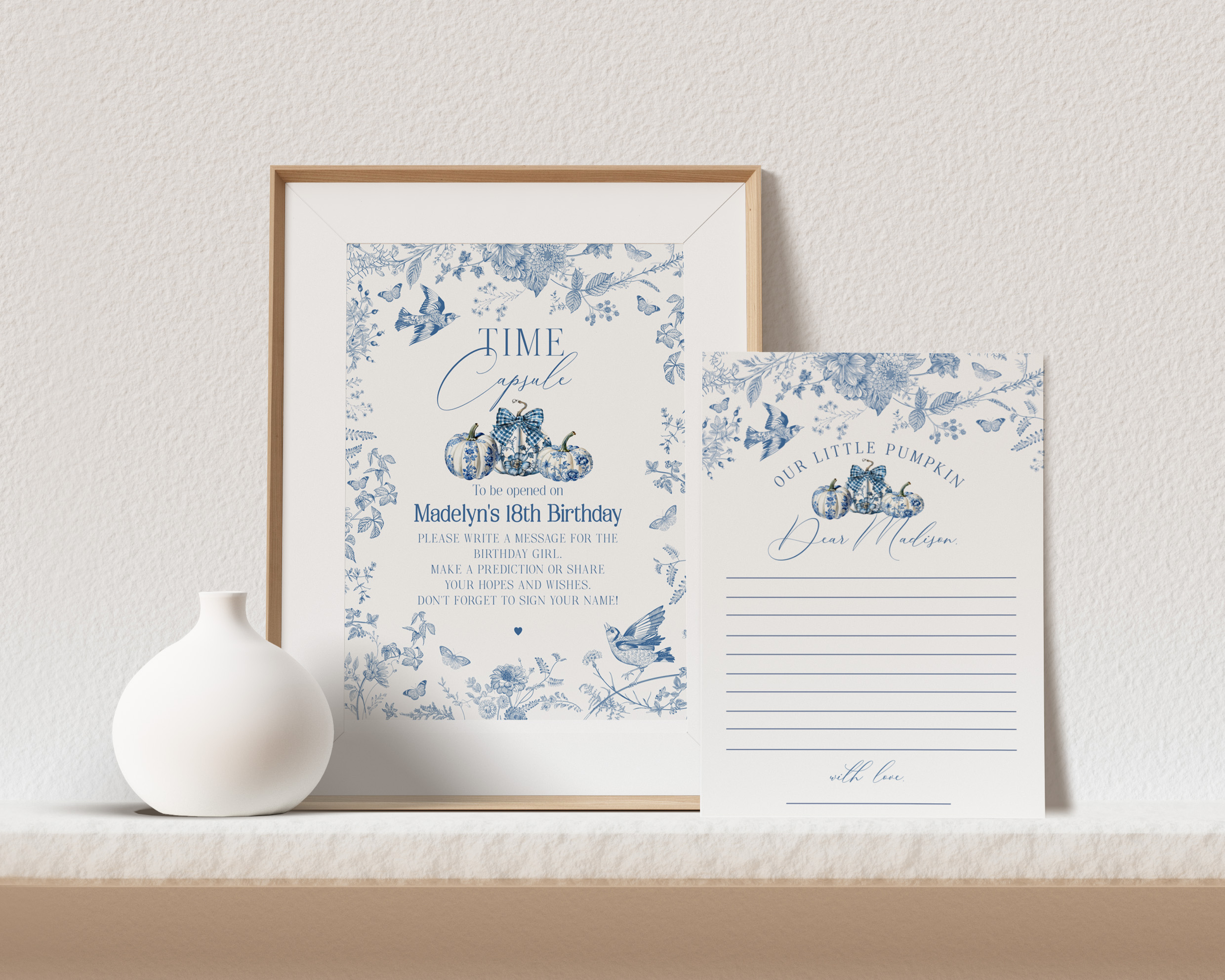 blue toile pumpkin - time capsule design preview