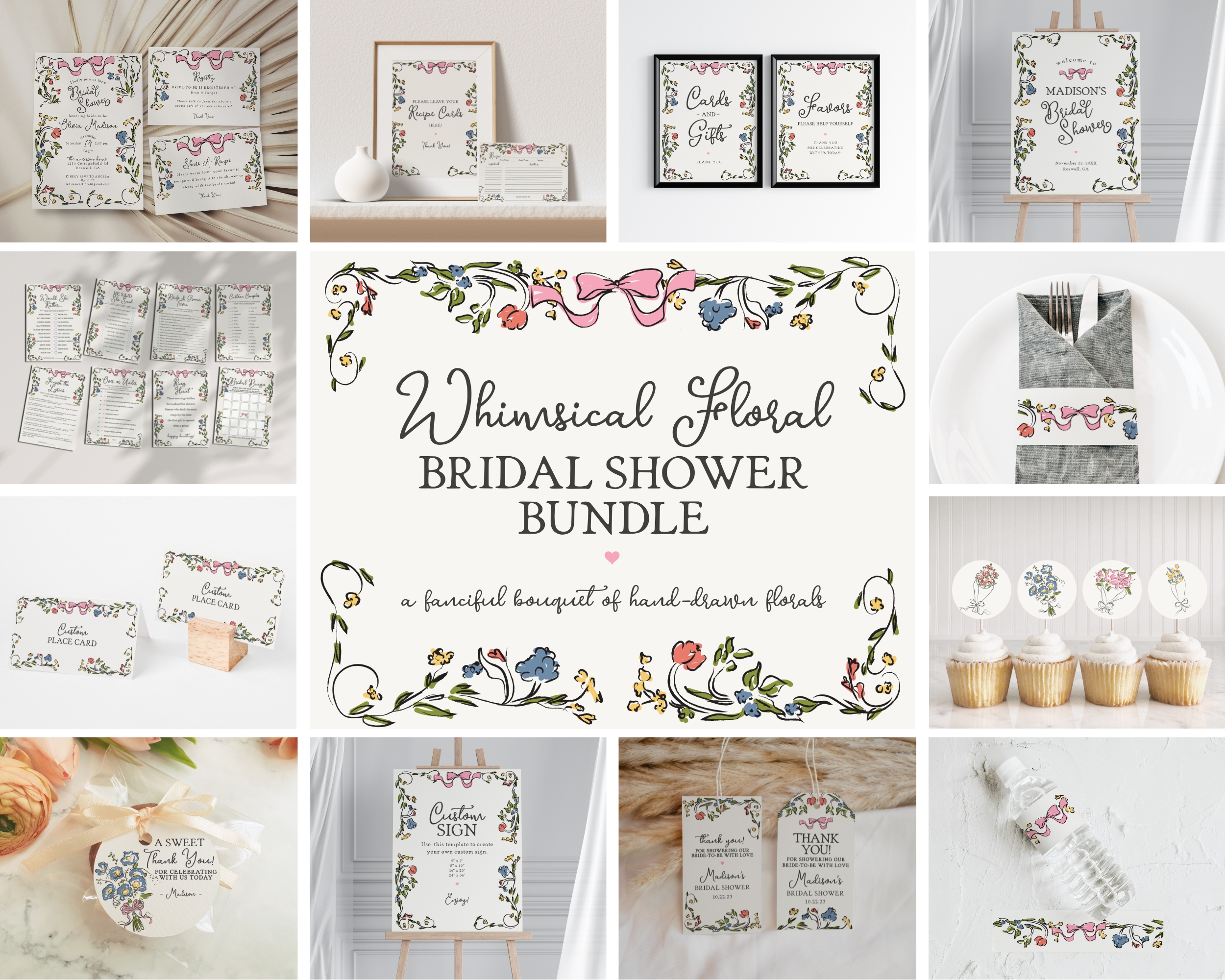 whimsical floral - bridal shower bundle design preview