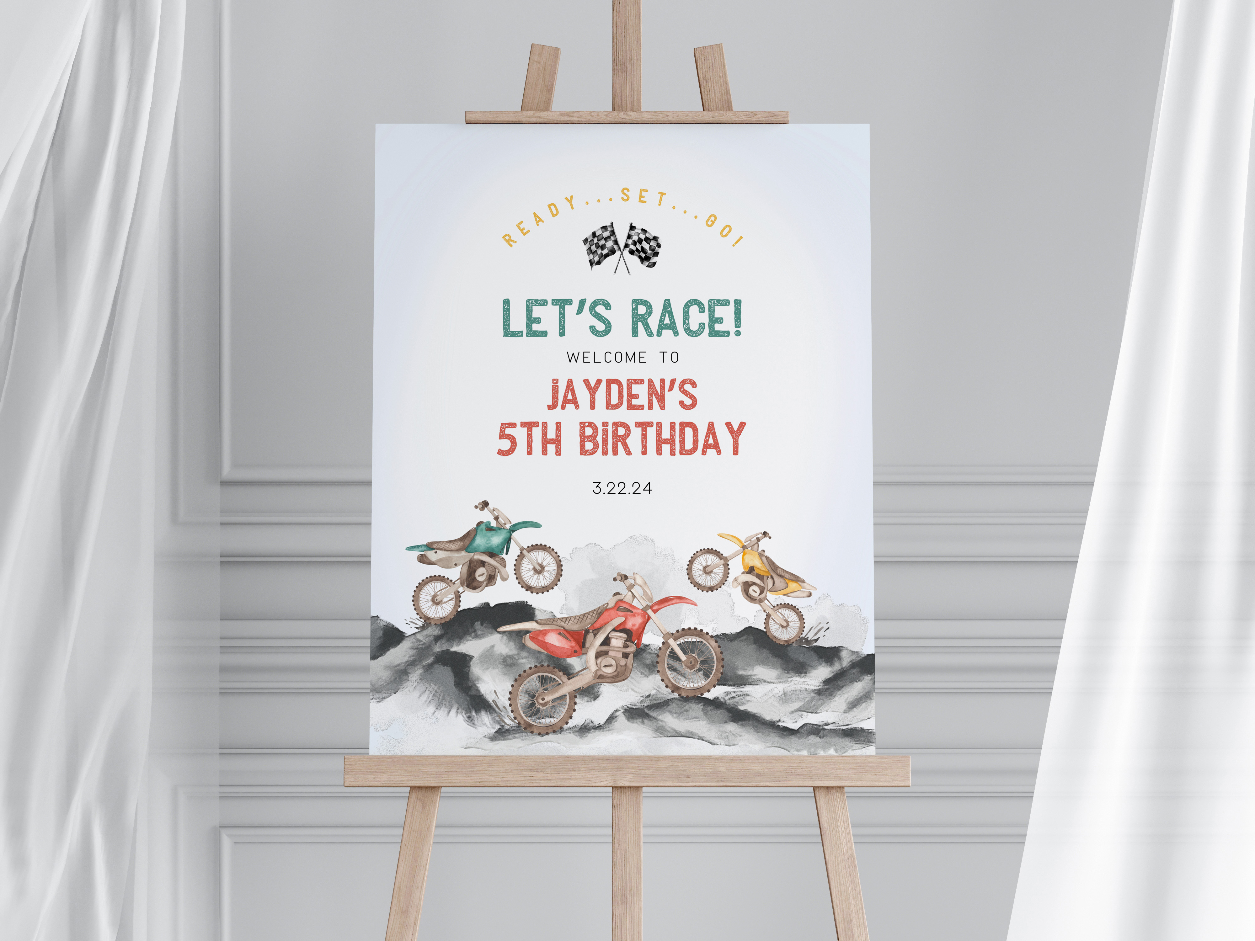 dirt bike - birthday welcome sign design preview