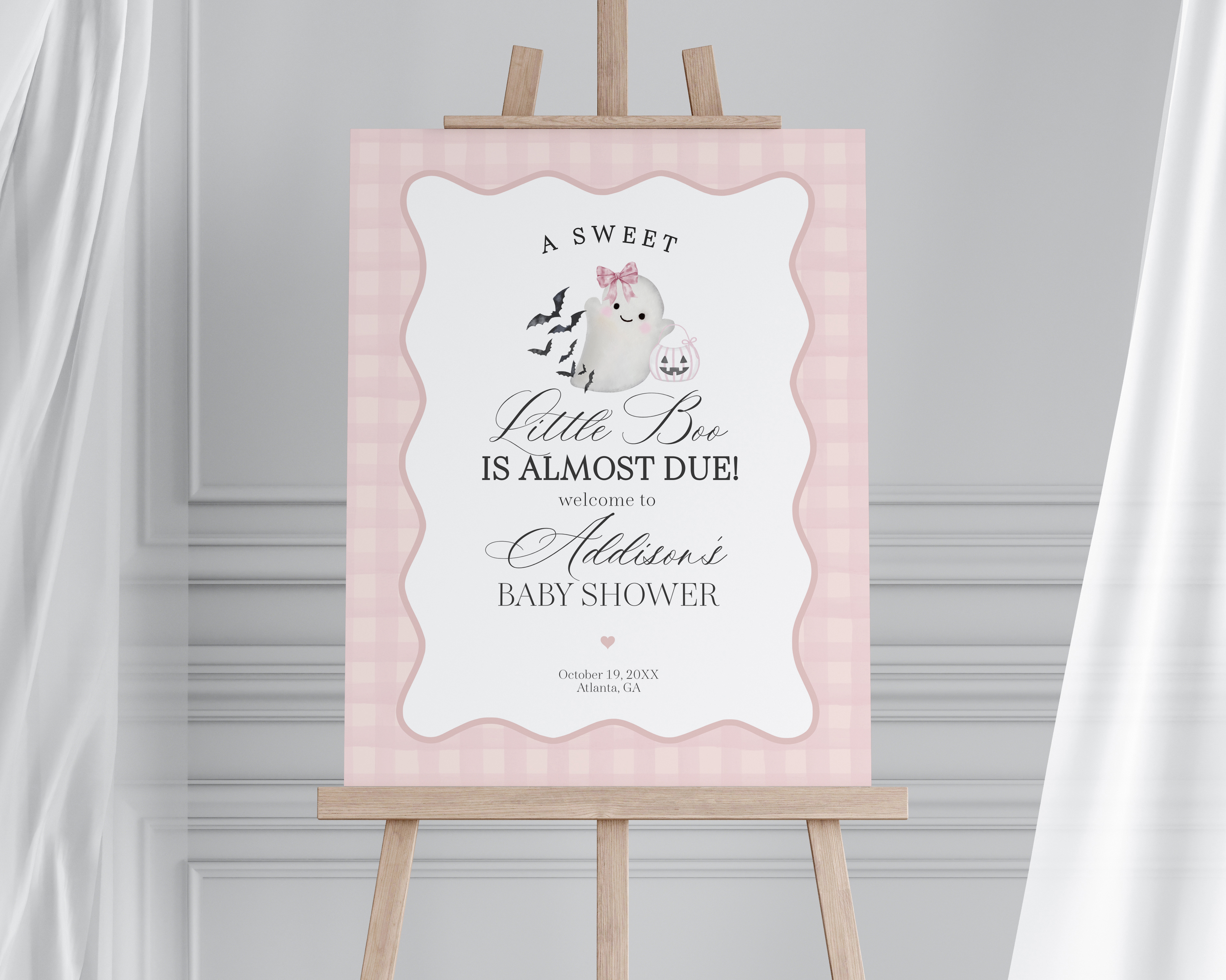 pink preppy halloween - baby shower welcome sign design preview