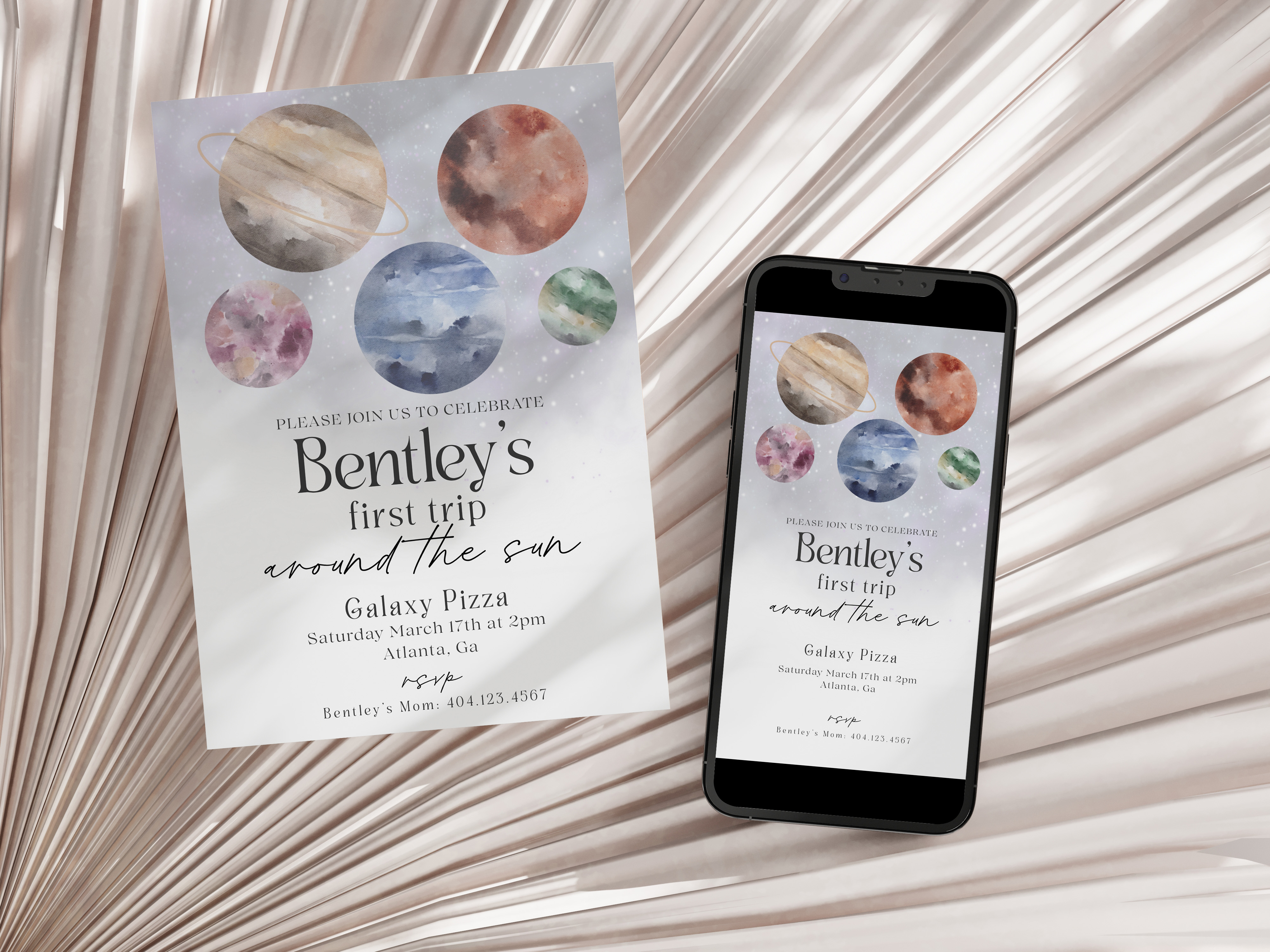 outer space - birthday invite design preview