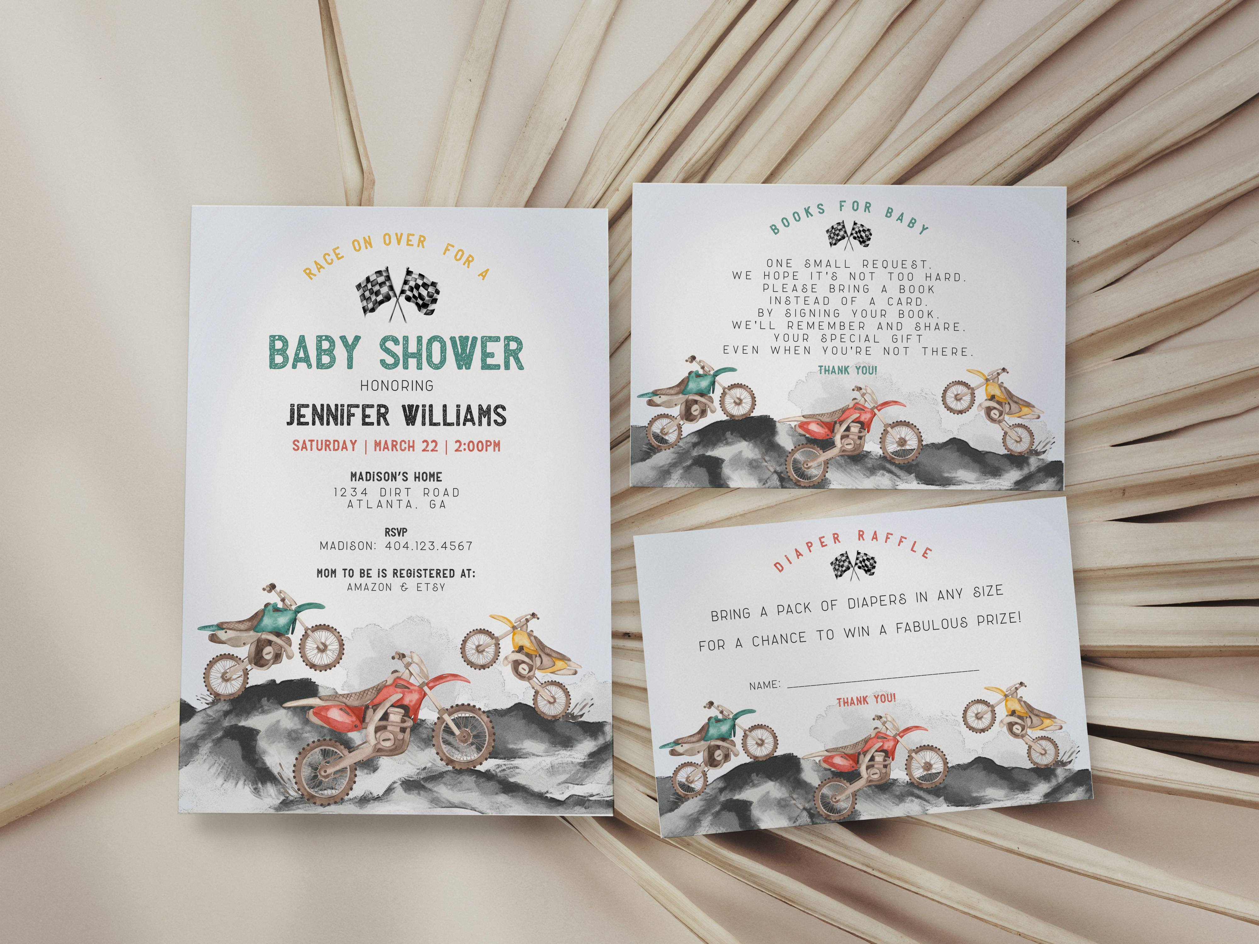 dirt bike - baby shower invite design preview
