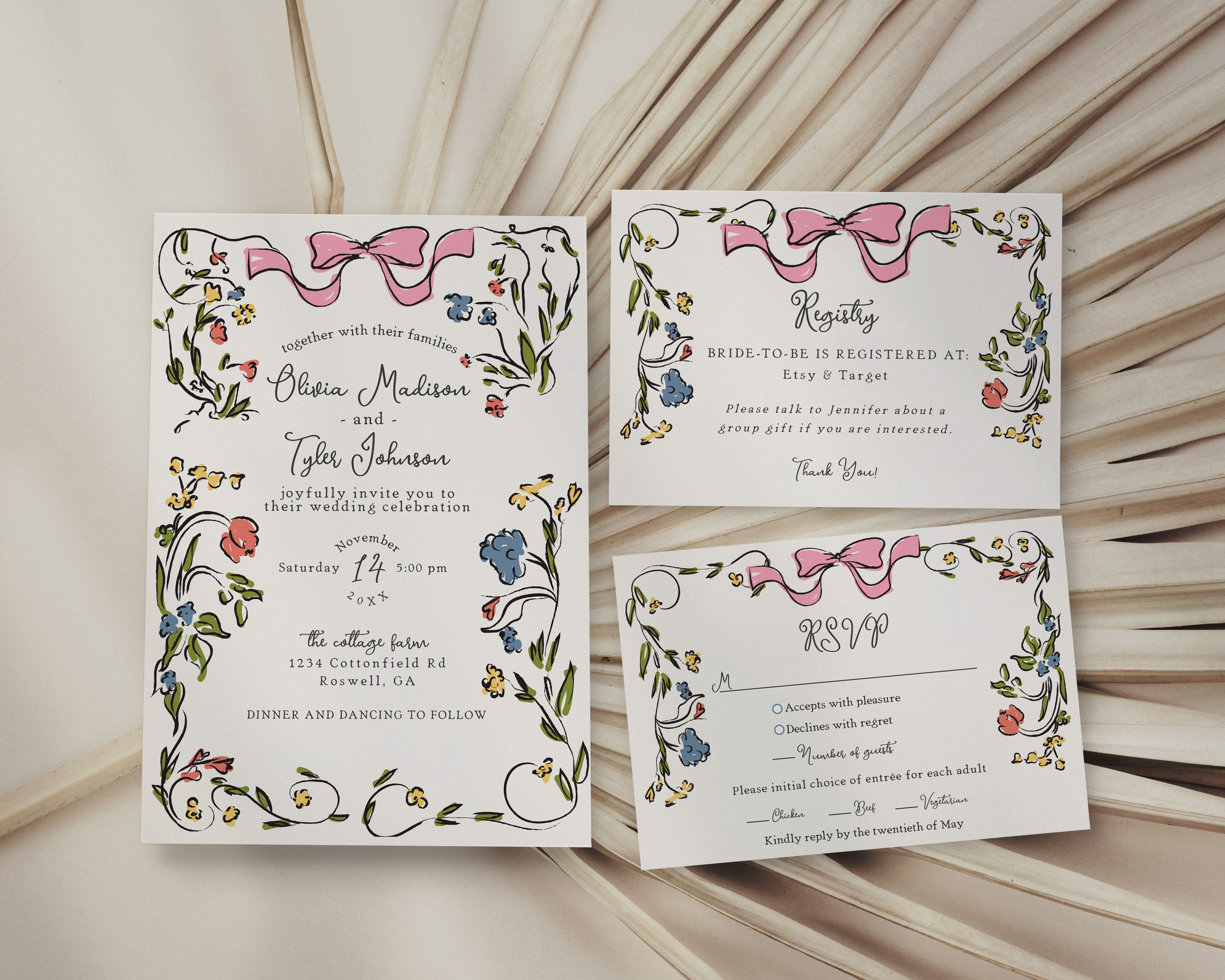 whimsical floral - wedding invite design preview