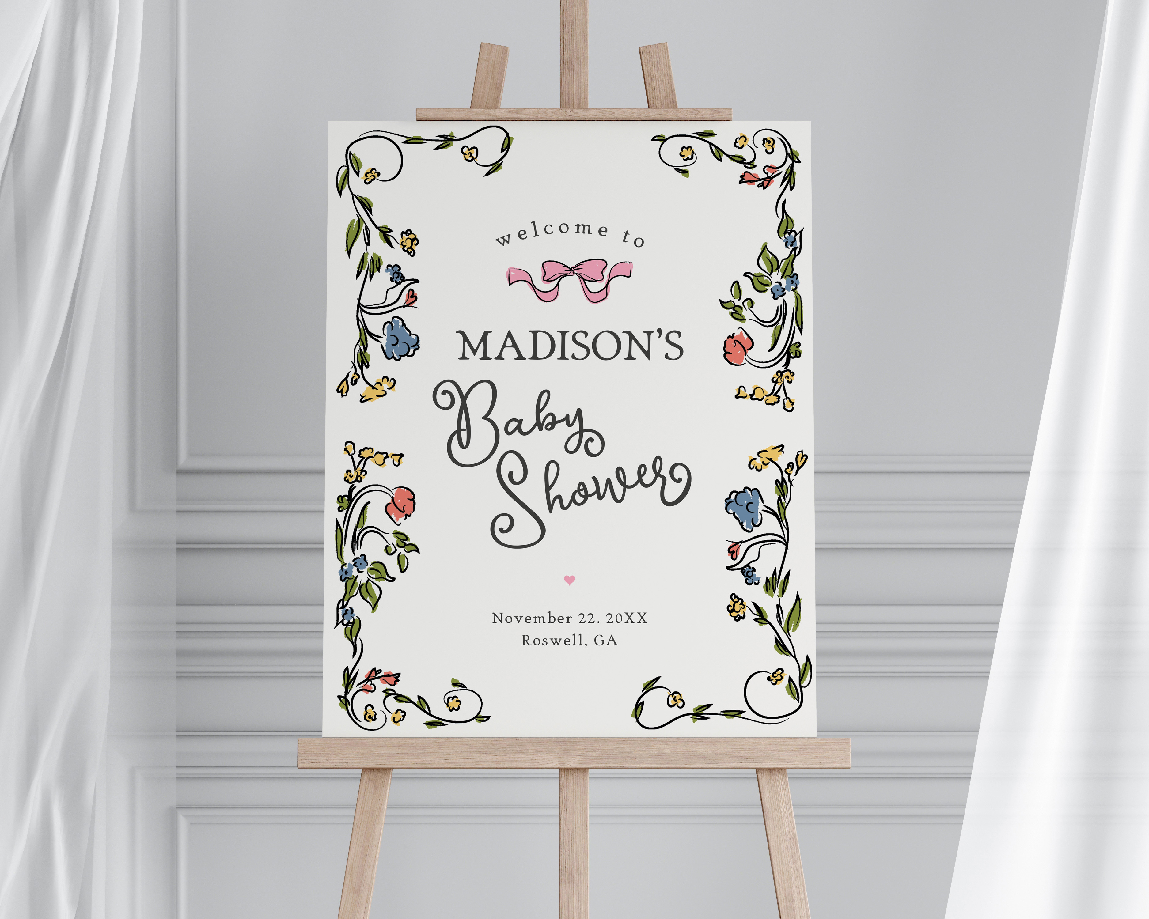 whimsical floral - baby shower welcome sign design preview