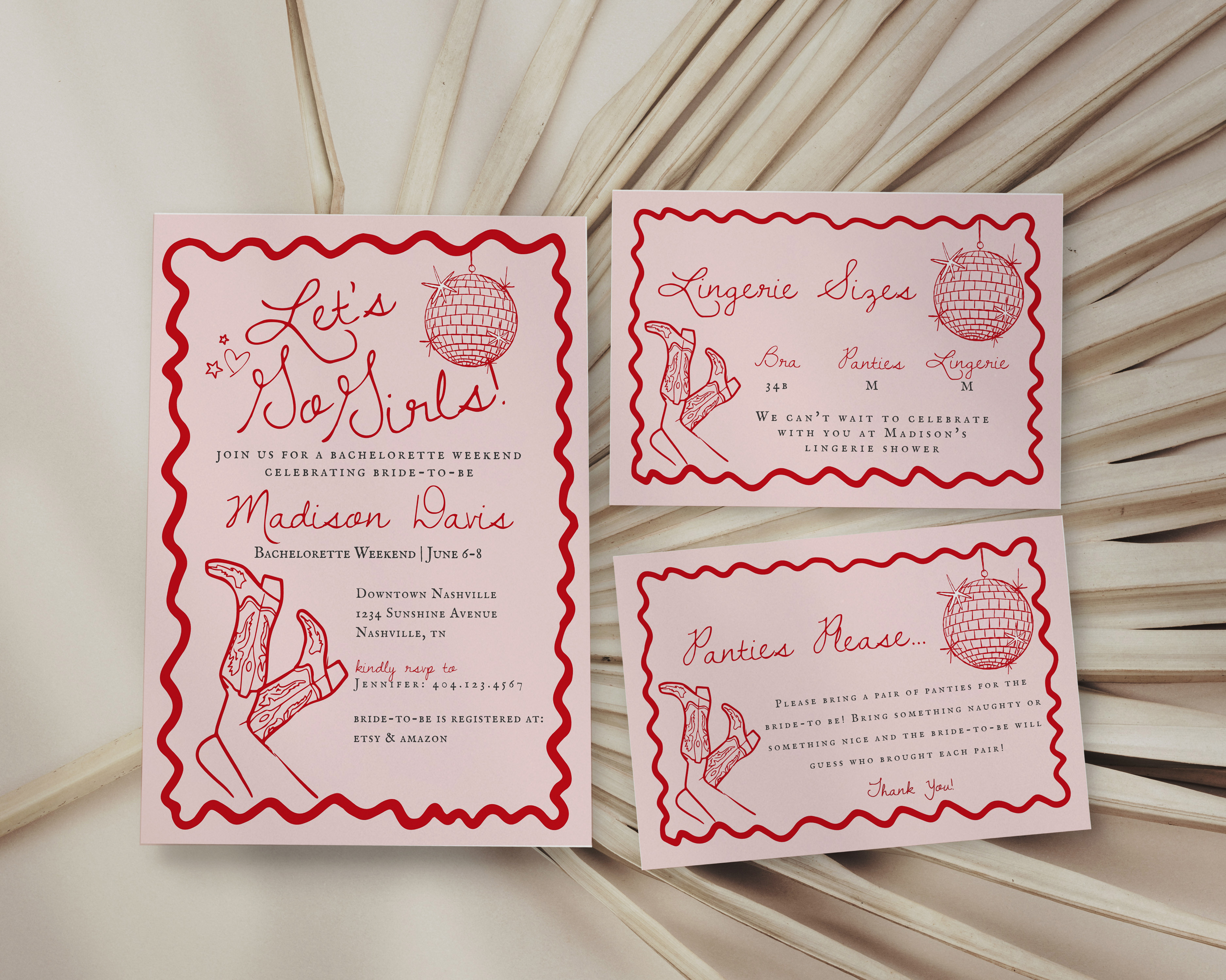 disco cowgirl - bachelorette weekend invite design preview