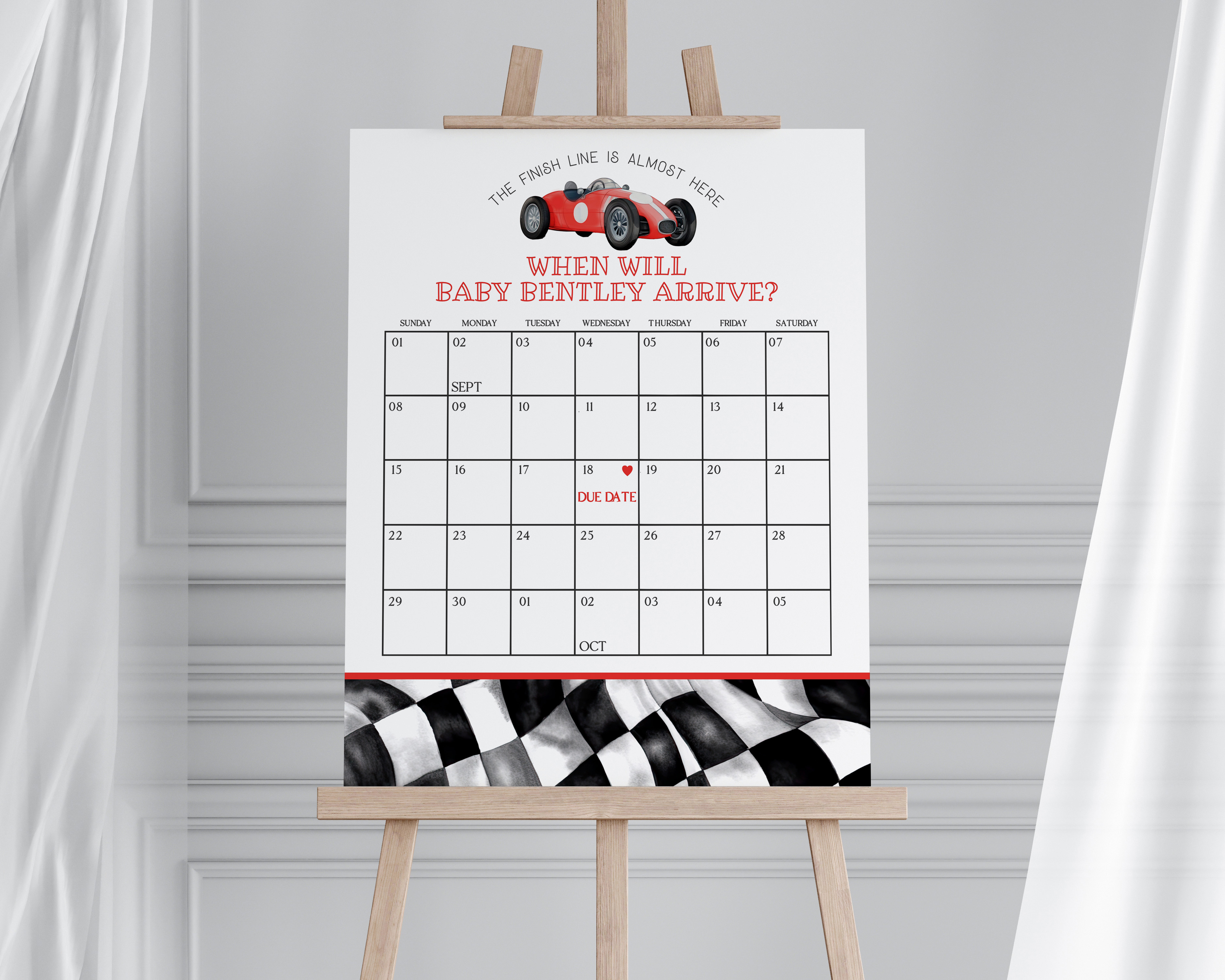 red race car - guess the date design preview