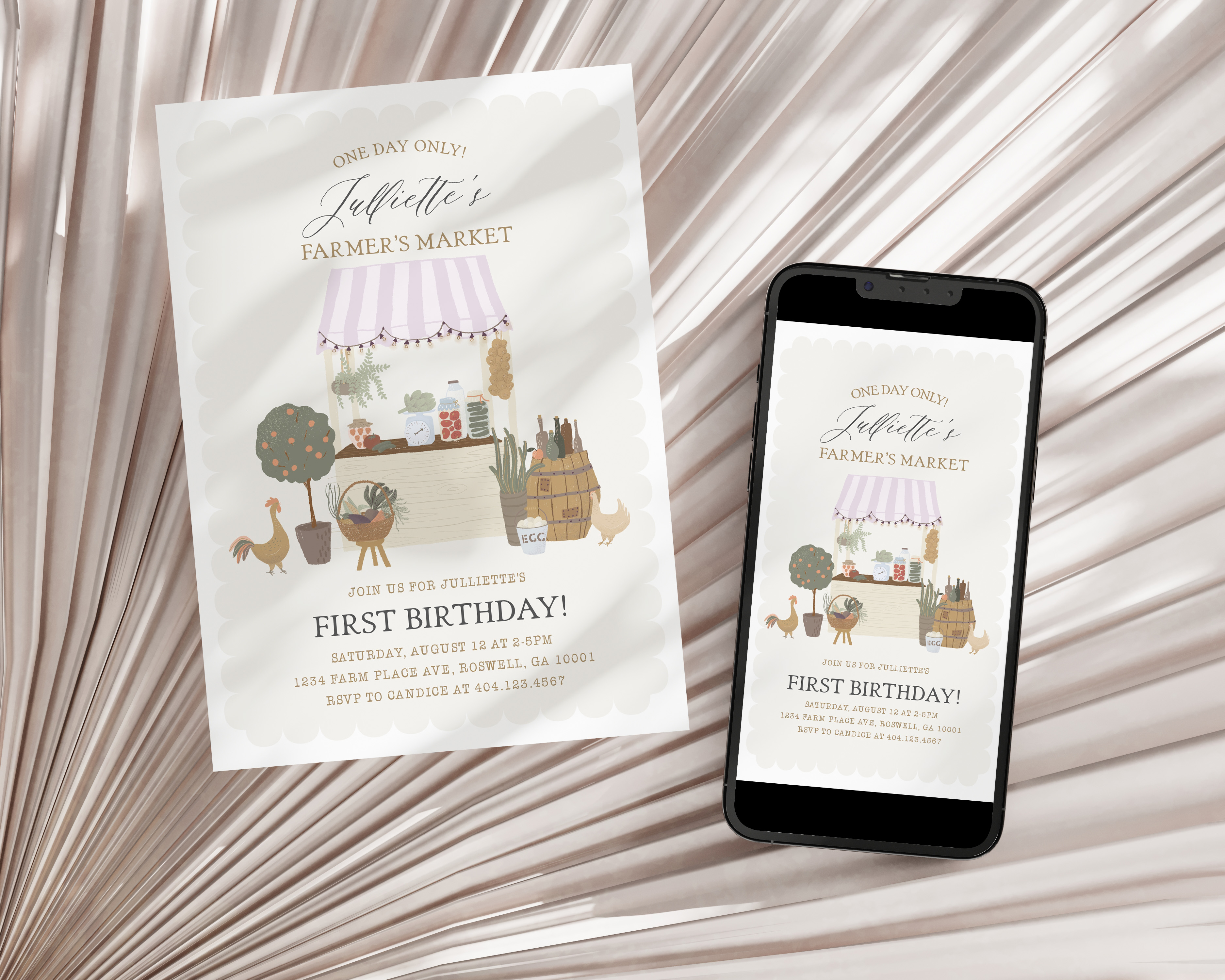 pink farmers market - birthday invite design preview