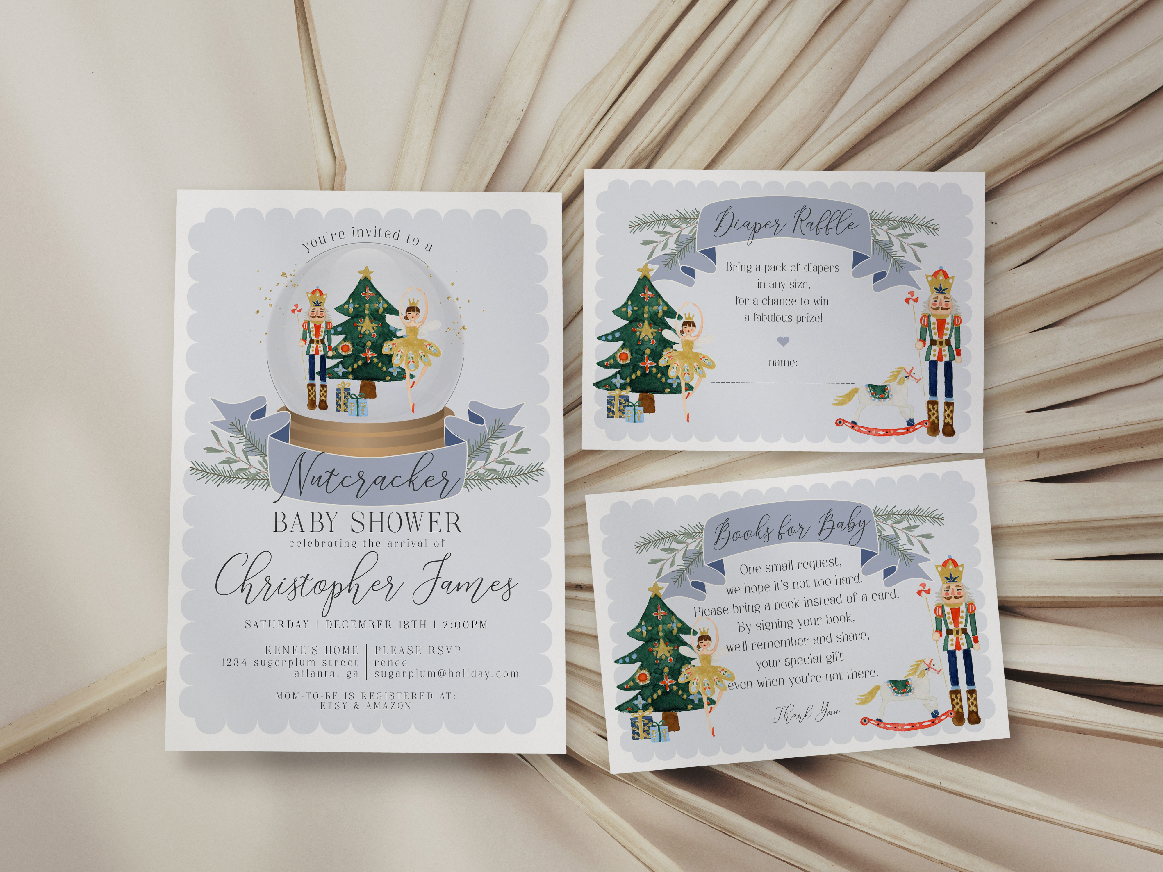 blue nutcracker - baby shower invite design preview