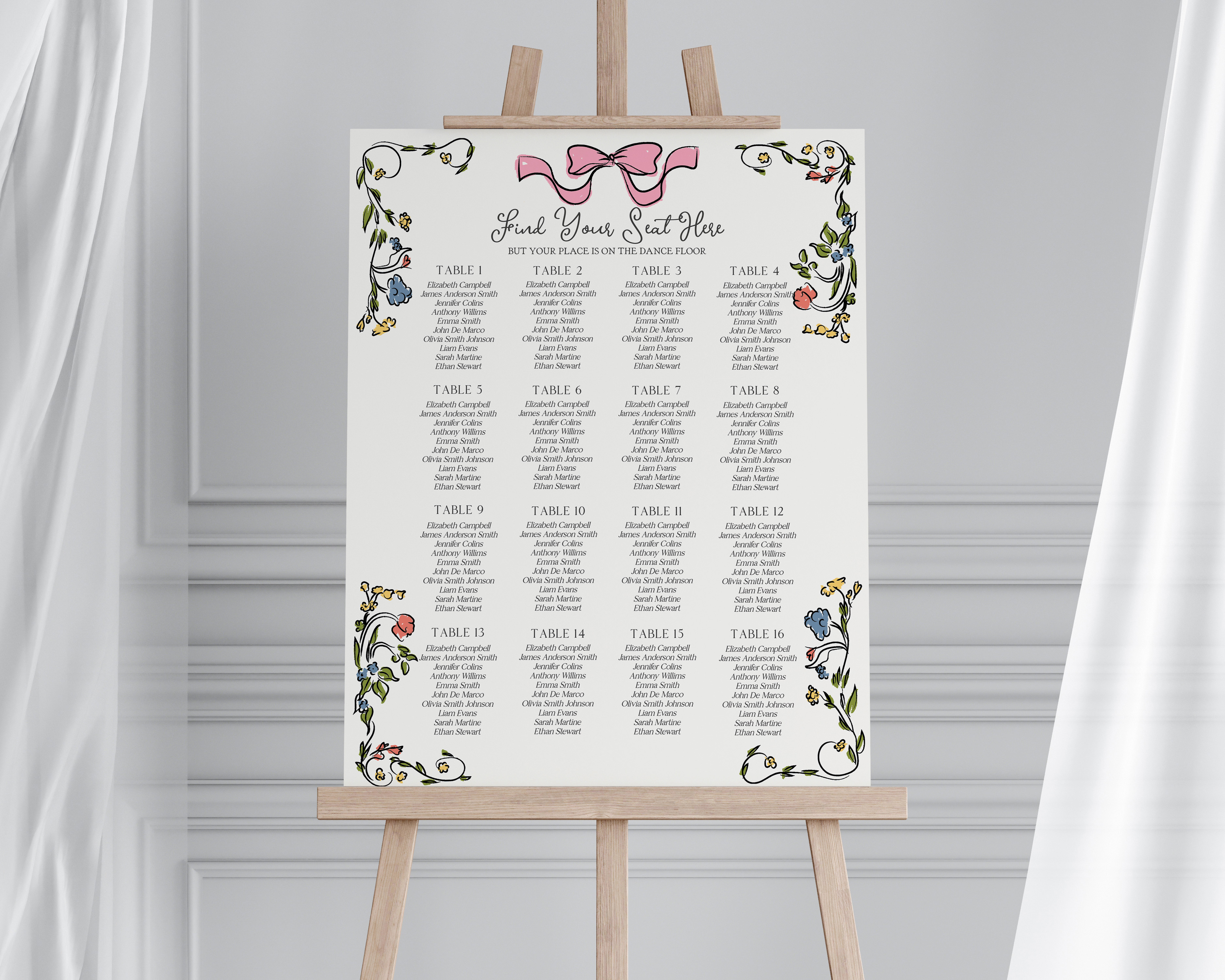 whimsical floral - seating chart design preview