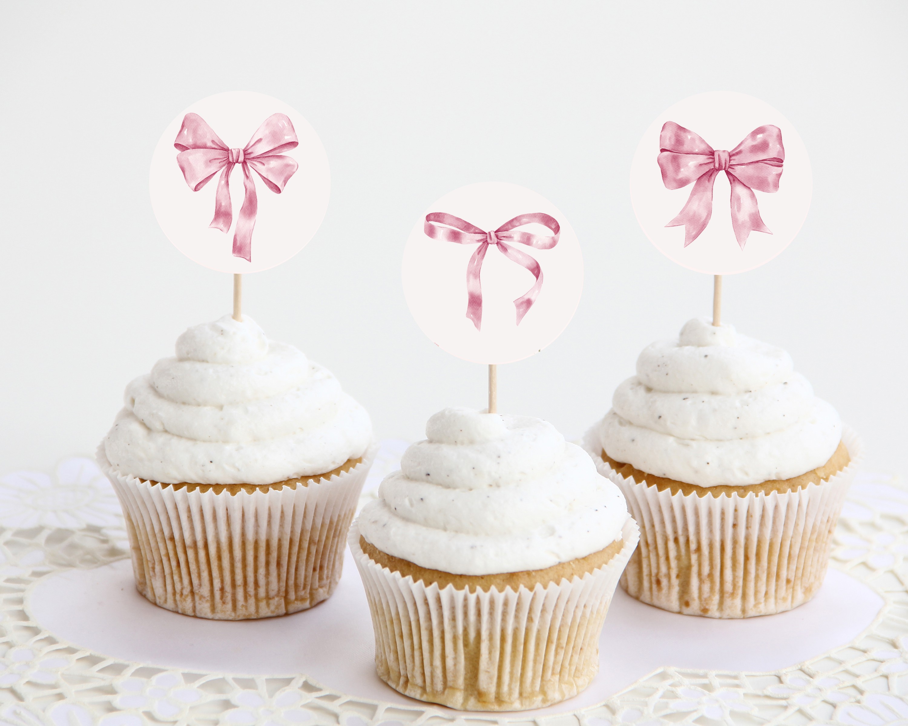 pink bow - cupcake toppers design preview