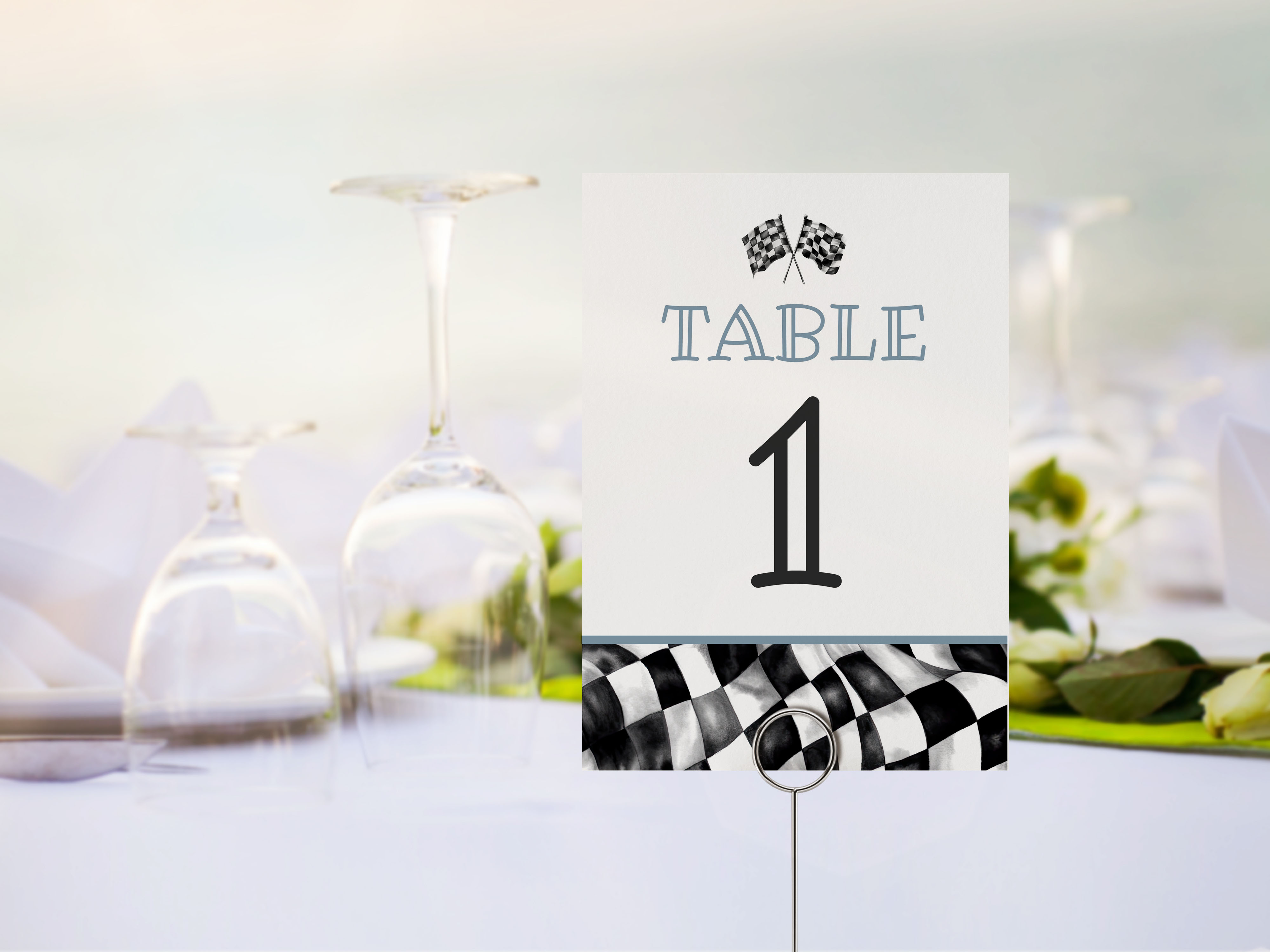 blue race car - table numbers design preview