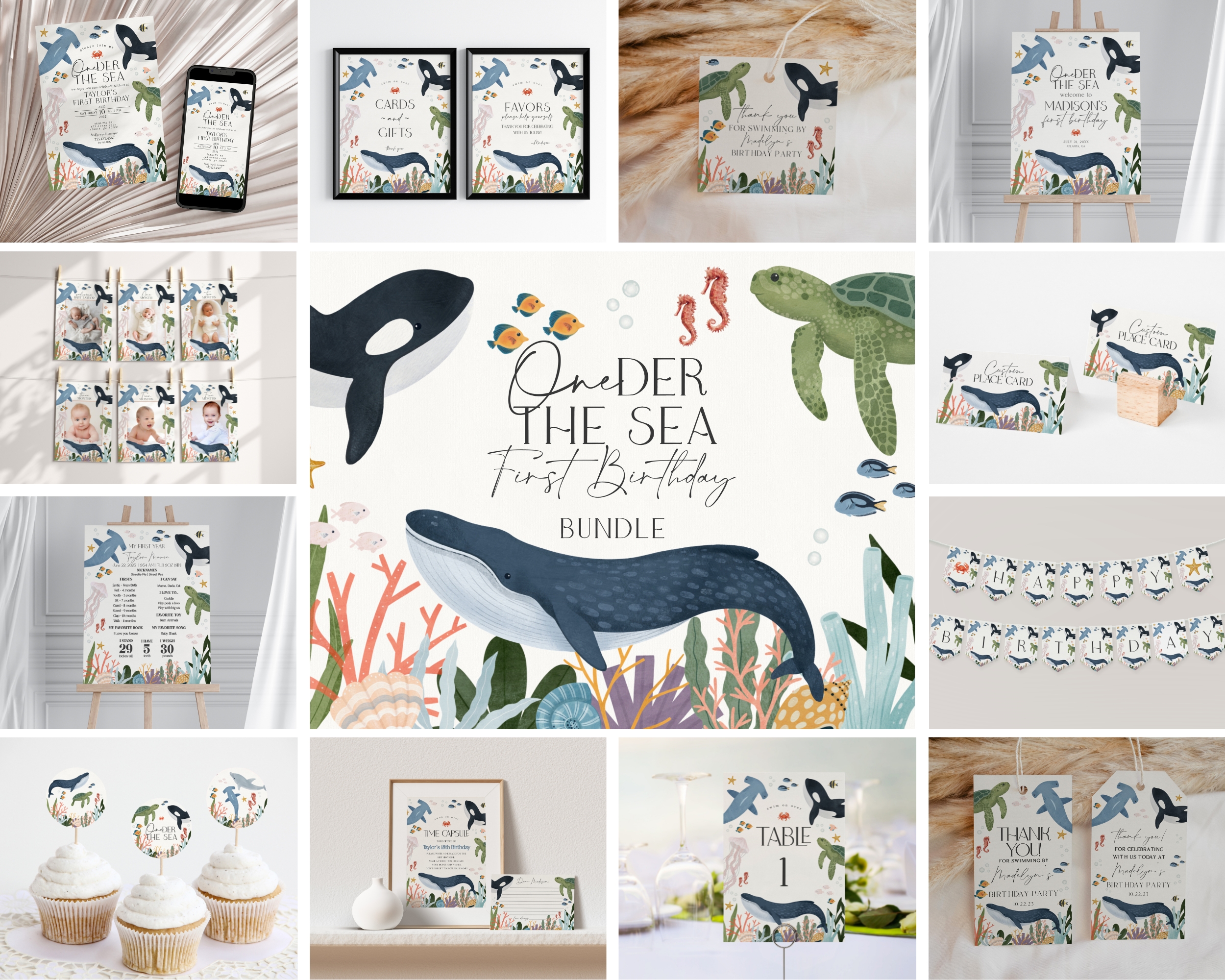 under the sea - first birthday bundle design preview