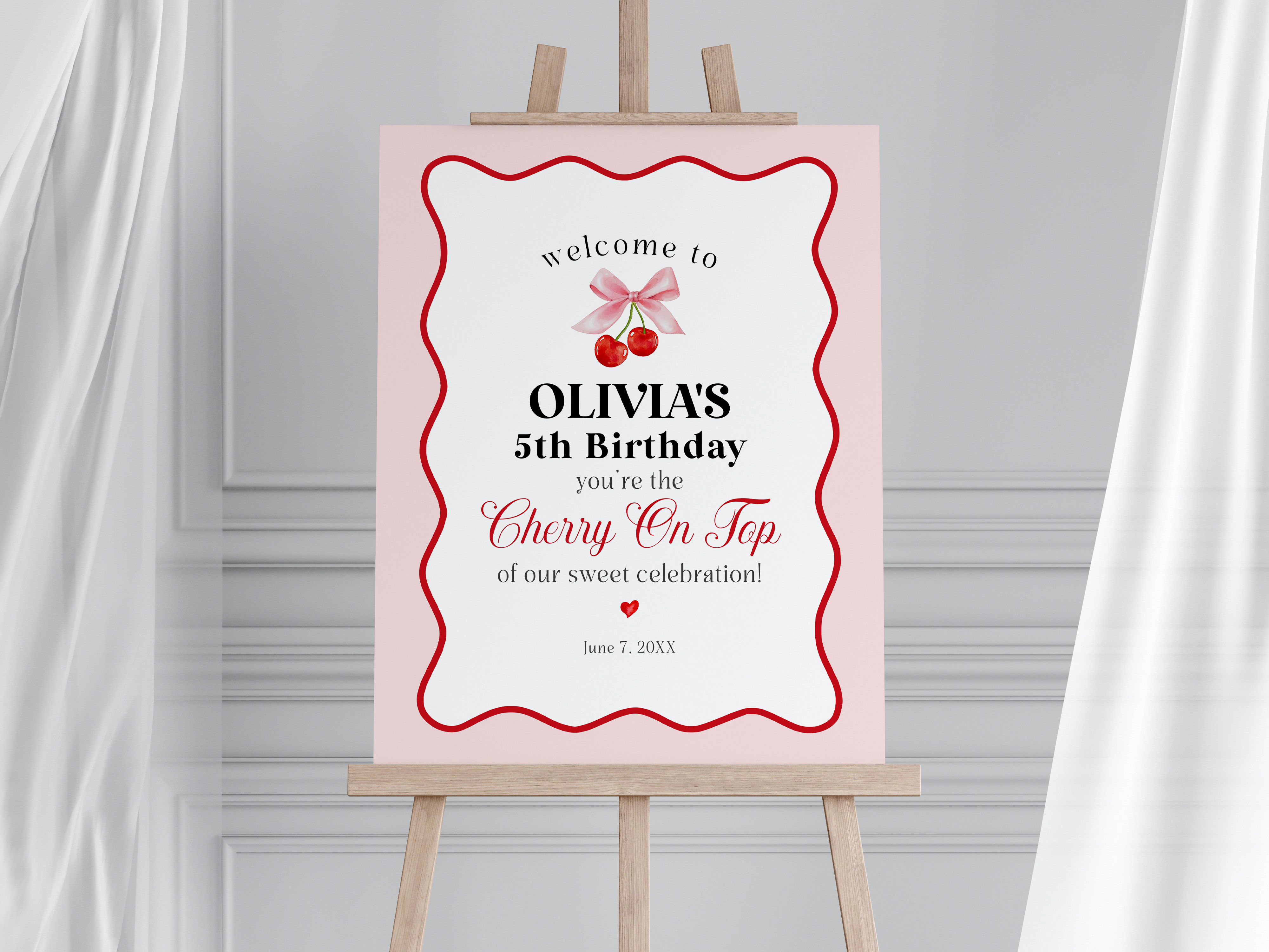 cherry - birthday welcome sign design preview