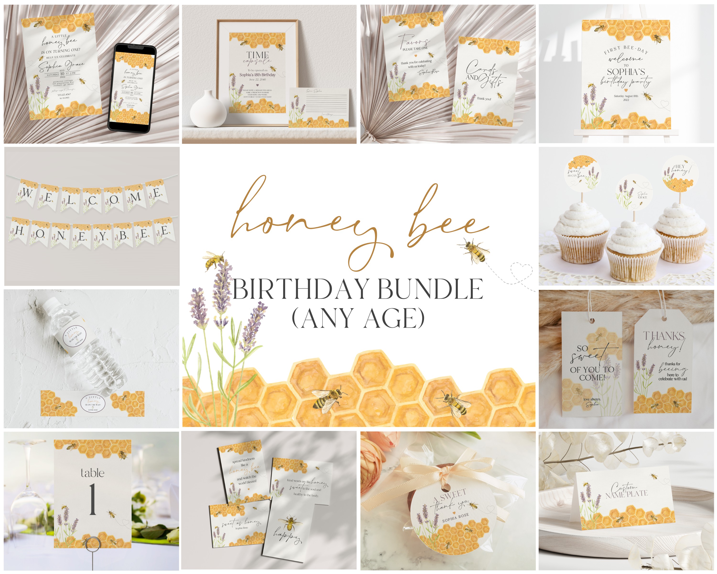 honey bee - birthday bundle design preview