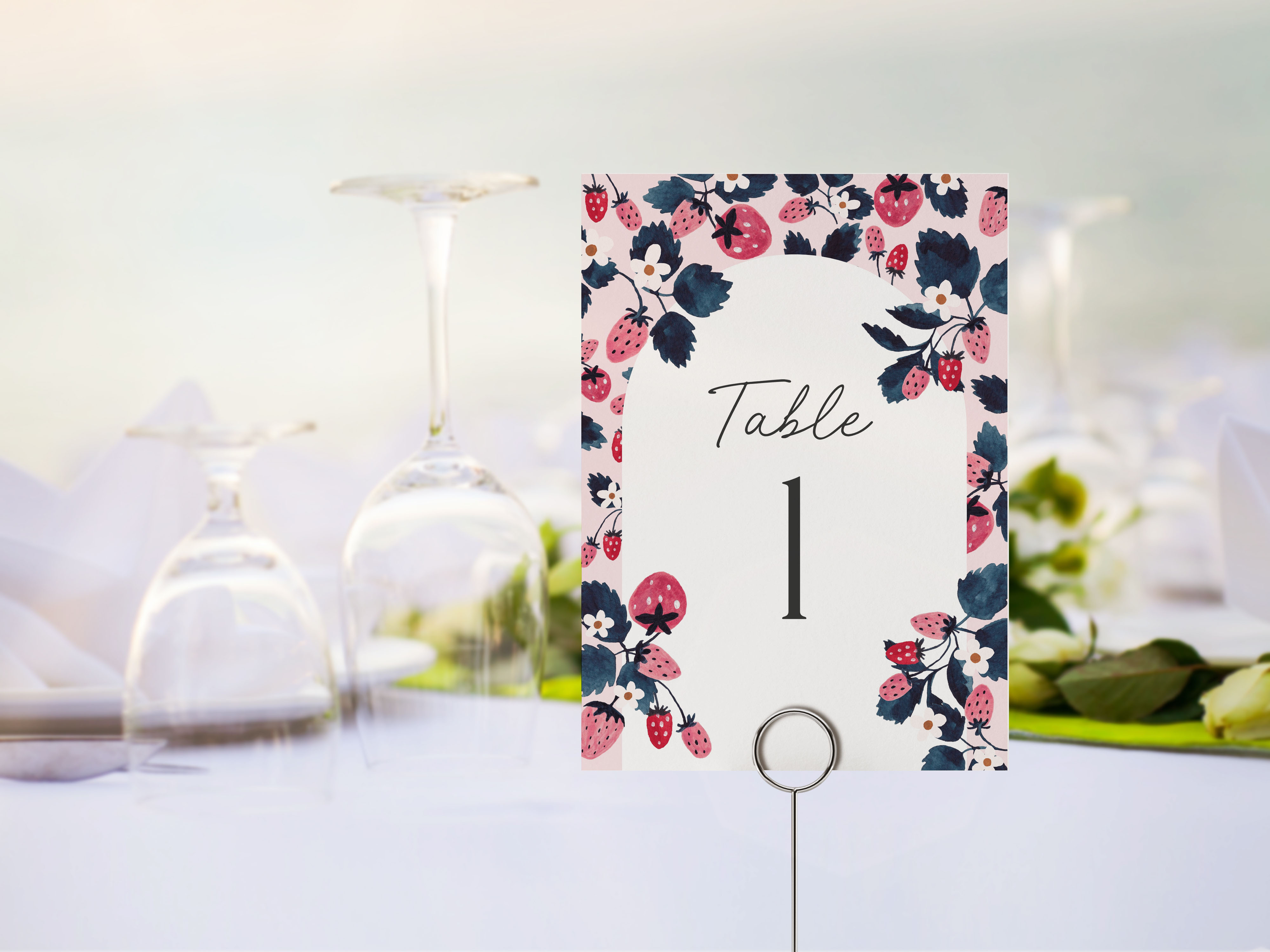 pink strawberry - table numbers design preview