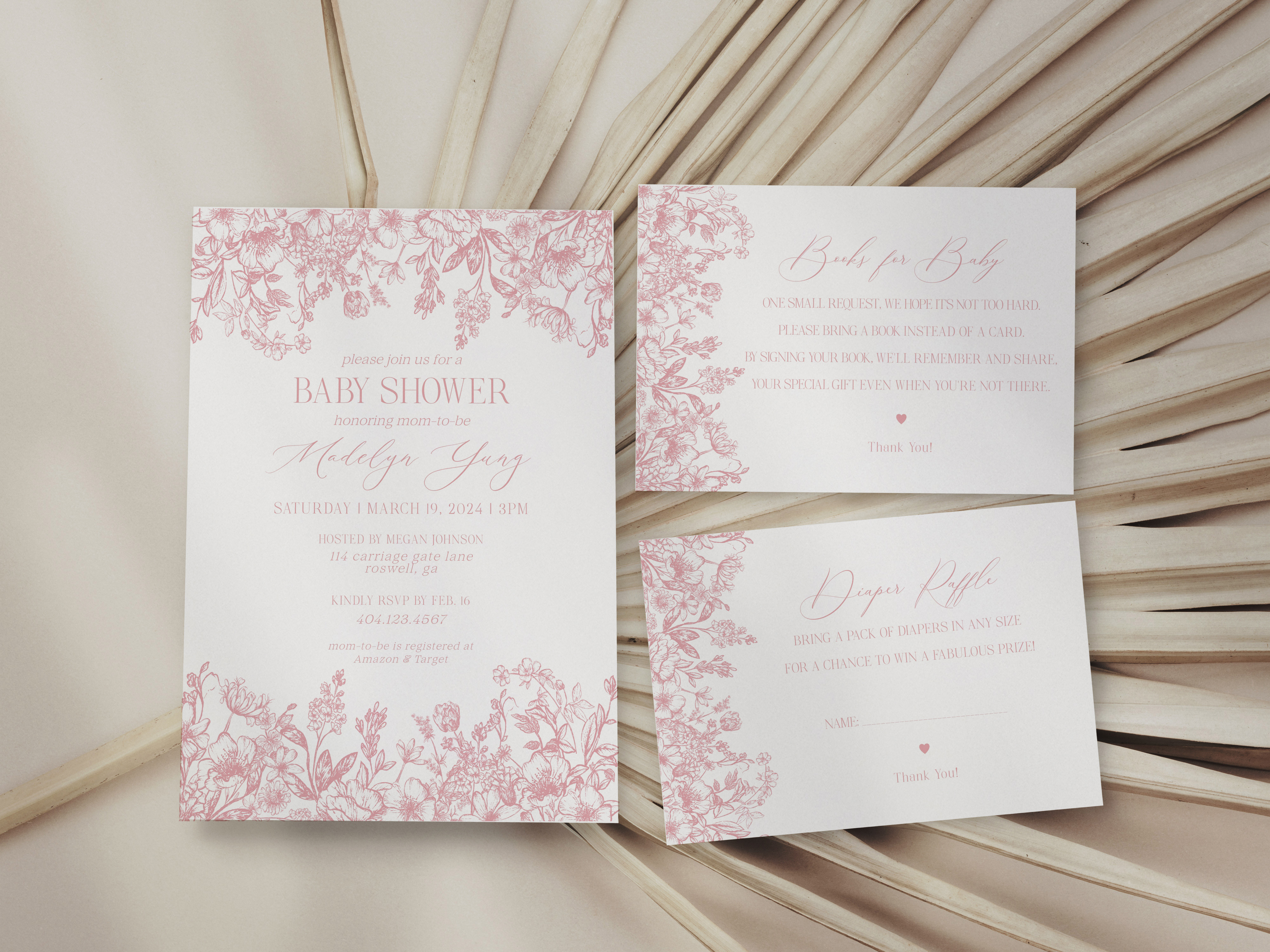 pink chinoiserie - baby shower invite design preview